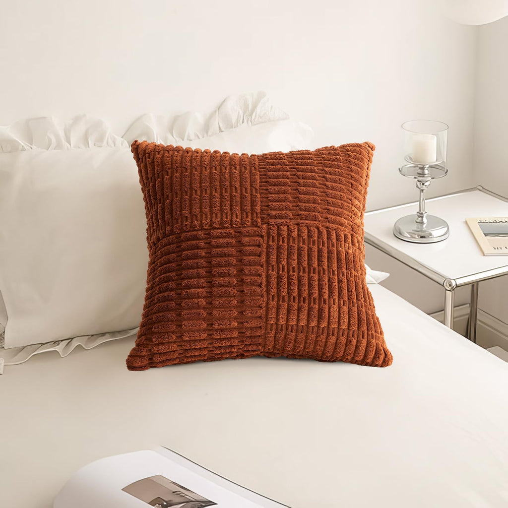 Topfinel Fall Pillow Covers Set of 2 Soft Corduroy Boho Strip Textured Terracotta Pillow Covers Modern Farmhouse Cute Autumn Home Decor Burnt Orange Living Room Sofa Couch Bed 30x30 cm