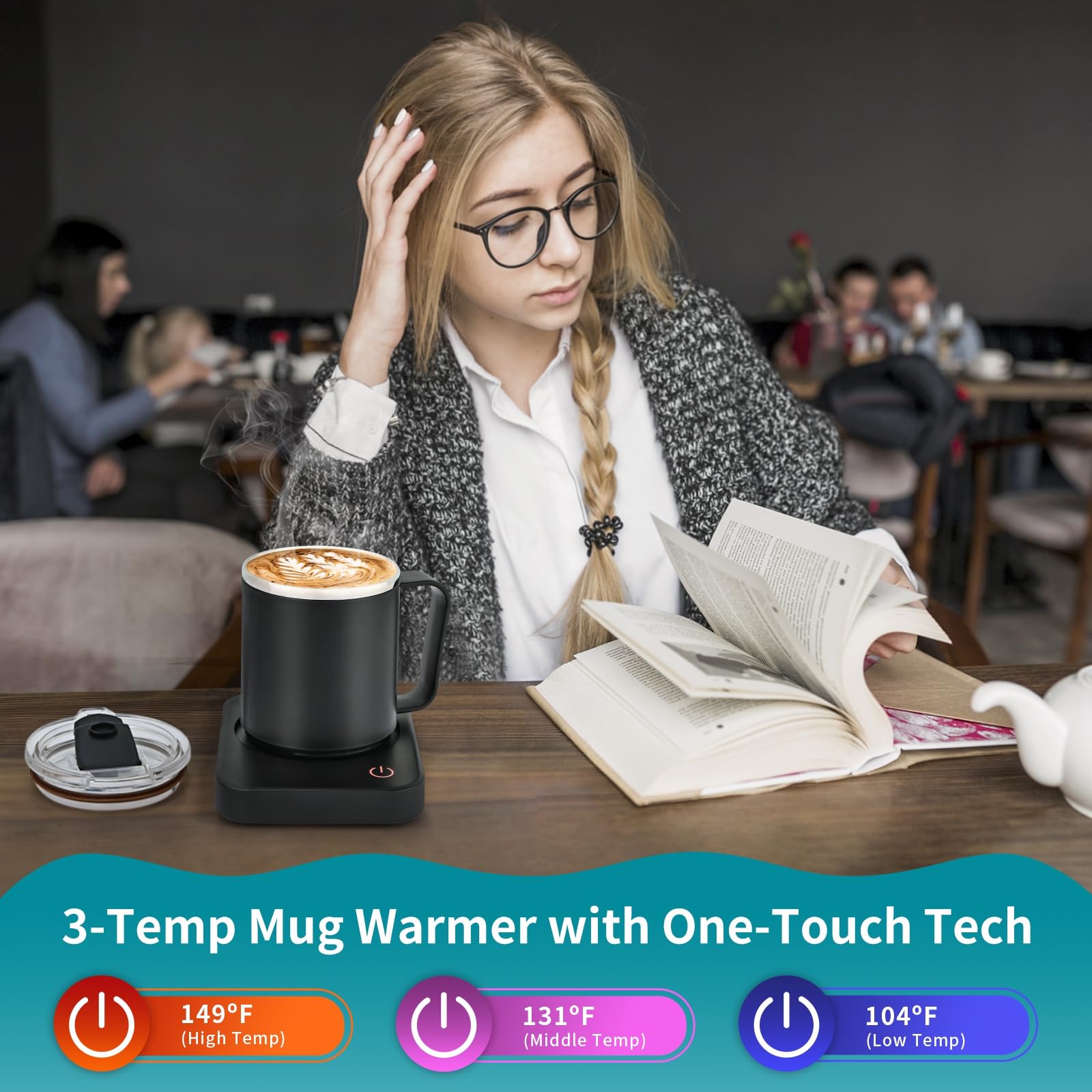 VOBAGA Coffee Mug Warmer for Desk with Auto Shut Off & 3-Temp Settings, Coffee Cup Warmer with Smart Safety Alert Home Office Accessory, Perfect for Coffee, Tea, Milk (Mug for Display)