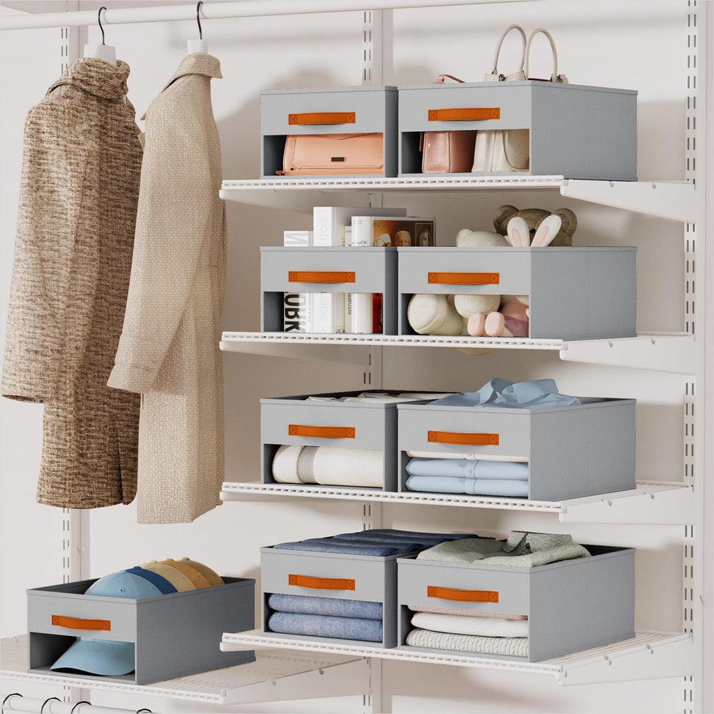 Homsorout Clothes Organizers and Storage - 4/5/7 Grids Fabric Jeans Organizer with Handles, Foldable Closet Organizers Dividers, Wardrobe organizer for Pant, Sweater, T-shirt, Scarf, 6 Pack, Beige