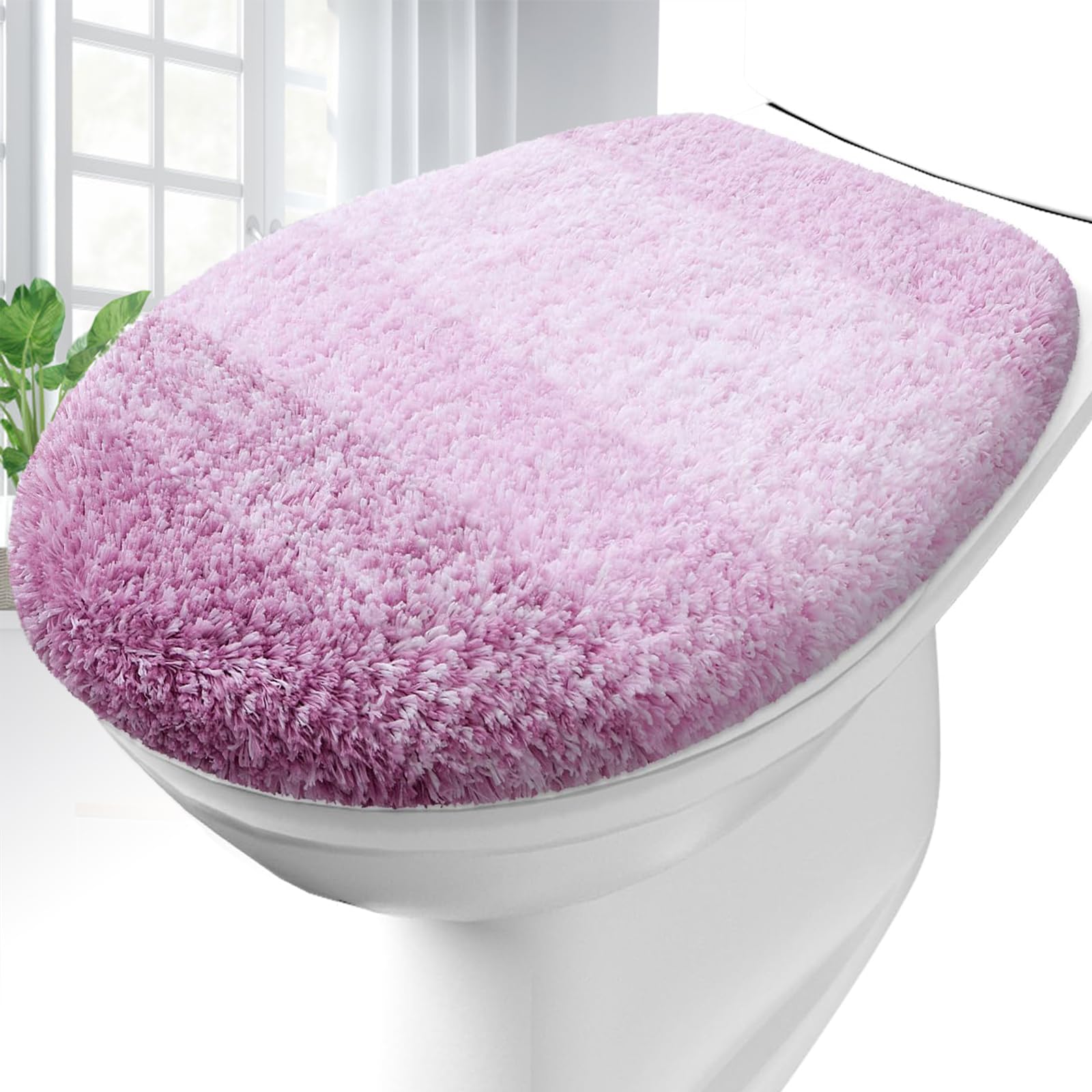 OLANLY Soft Microfiber Bathroom Toilet Lid Cover, Machine Washable Seat Covers, 17.5x15, Stays in Place Rubber Backing, Fits Most Round, Elongated and Oblong Lids, Accessories Decor, Gray