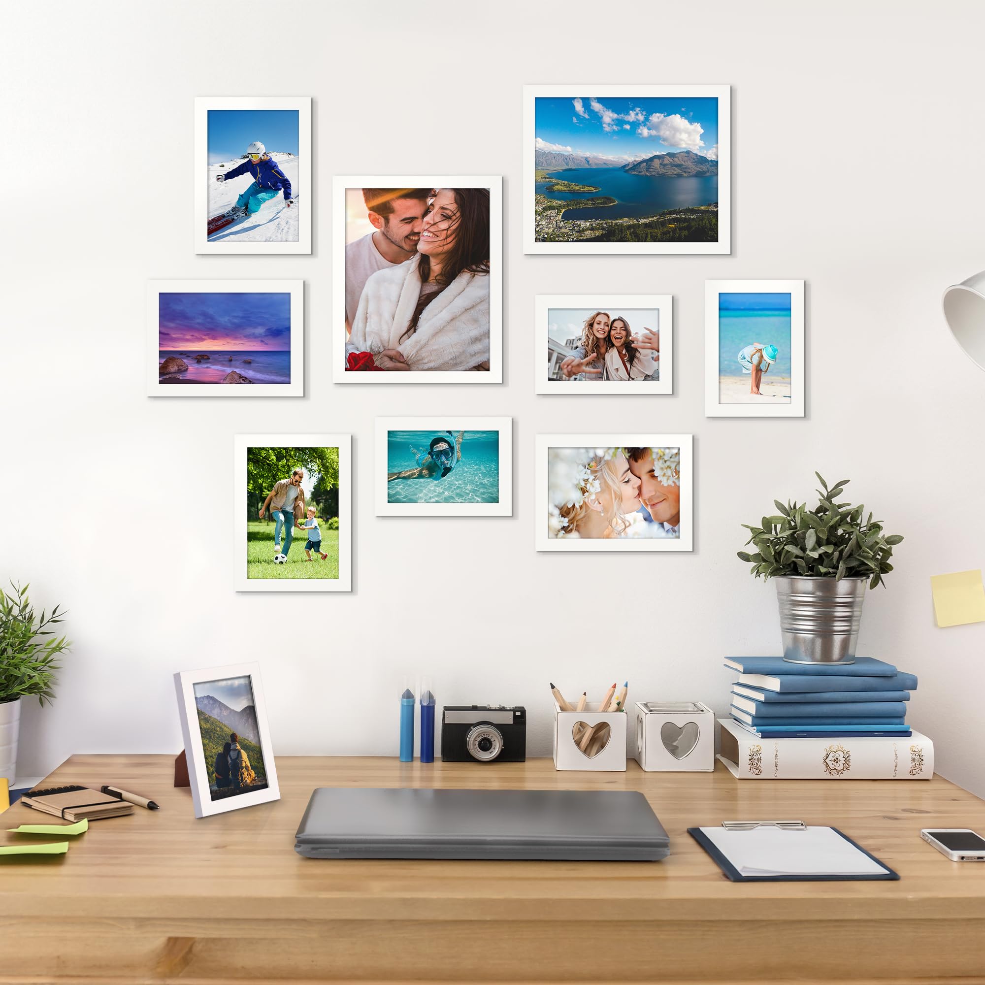 upsimples 10 Pack Picture Frames Collage Wall Decor for Mounting or Tabletop Display, Photo Gallery Frame Set for Family, Multi Sizes Including 8x10, 5x7, 4x6, Black