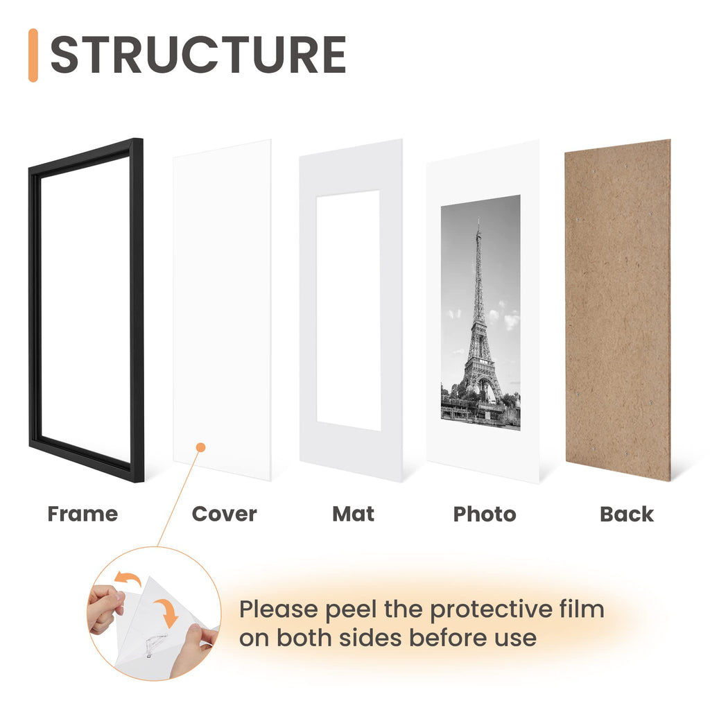 upsimples 8x10 Picture Frame Set of 5, Display Pictures 5x7 with Mat or 8 x 10 Without, Wall Gallery Photo Frames, Black
