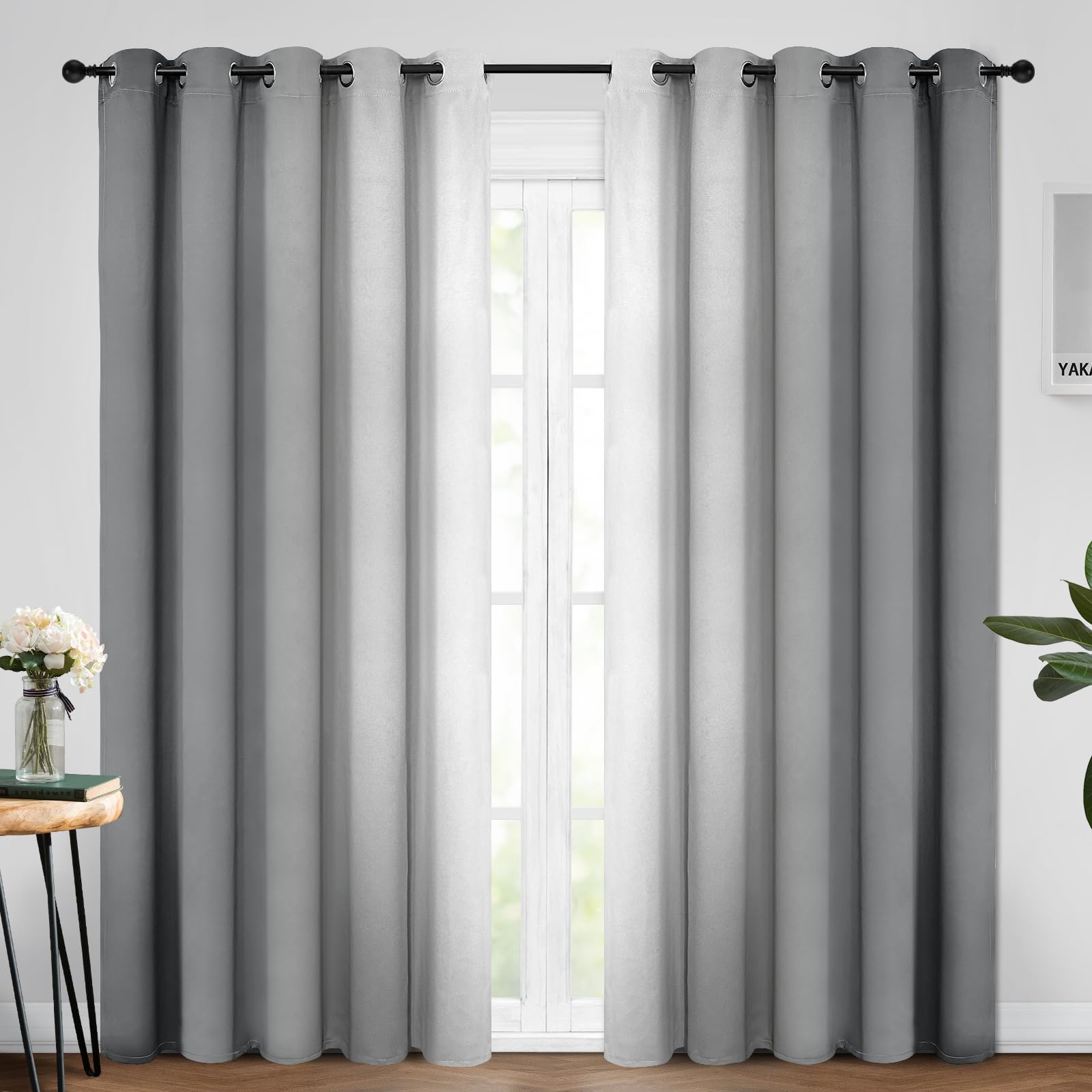 Yakamok Blue and Greyish White Ombre Curtains, Room Darkening Gradient Color Curtains for Bedroom, Light Blocking Thermal Insulated Window Drapes for Living Room(2 Panels, 52x84 Inch)