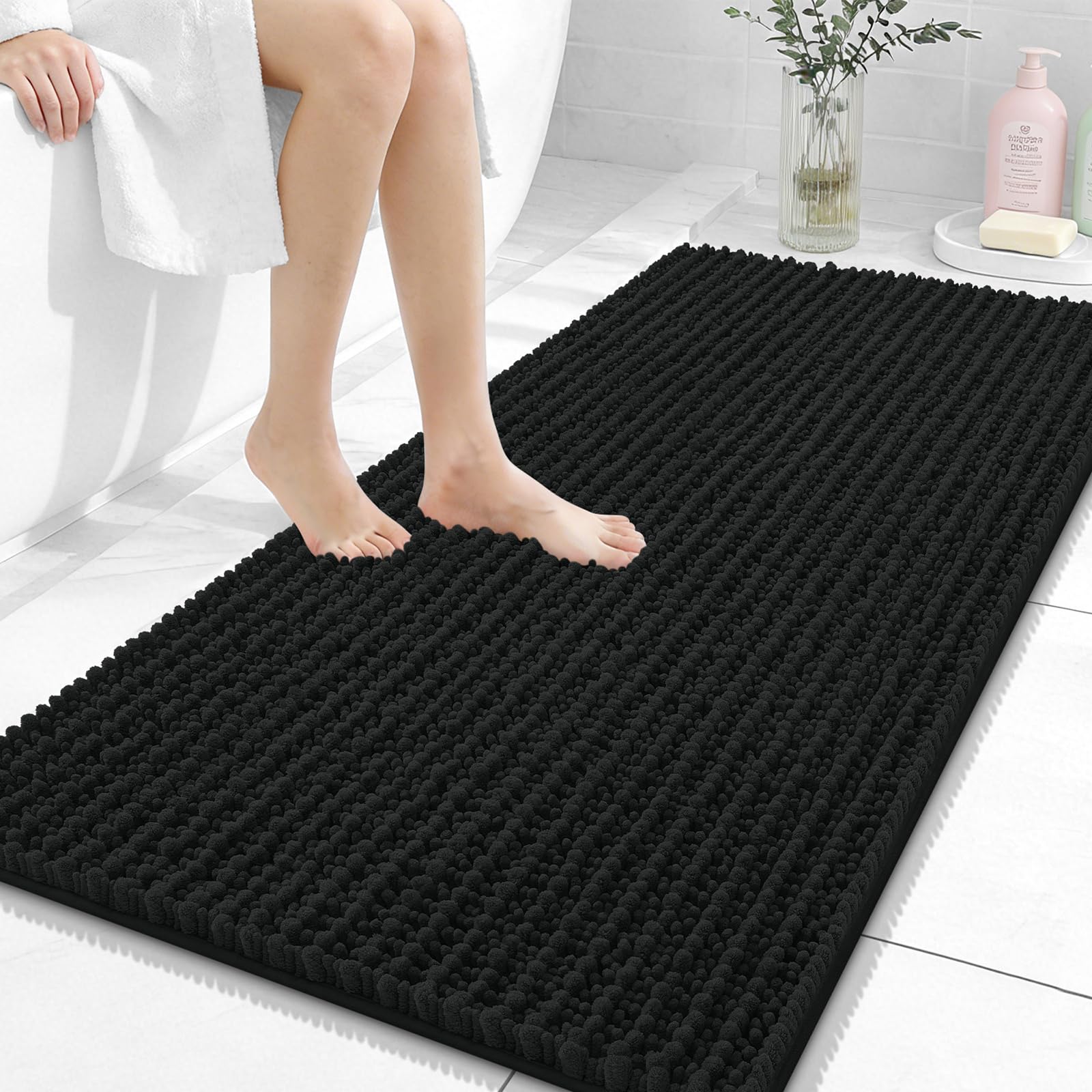 OLANLY Bathroom Rug Mat 30x20, Thick Soft and Absorbent Chenille Bath Mat, Non-Slip Rubber Backing, Machine Washable Quick Dry Bath Rugs for Tub Shower Floor, Home Decor Accessories, Grey