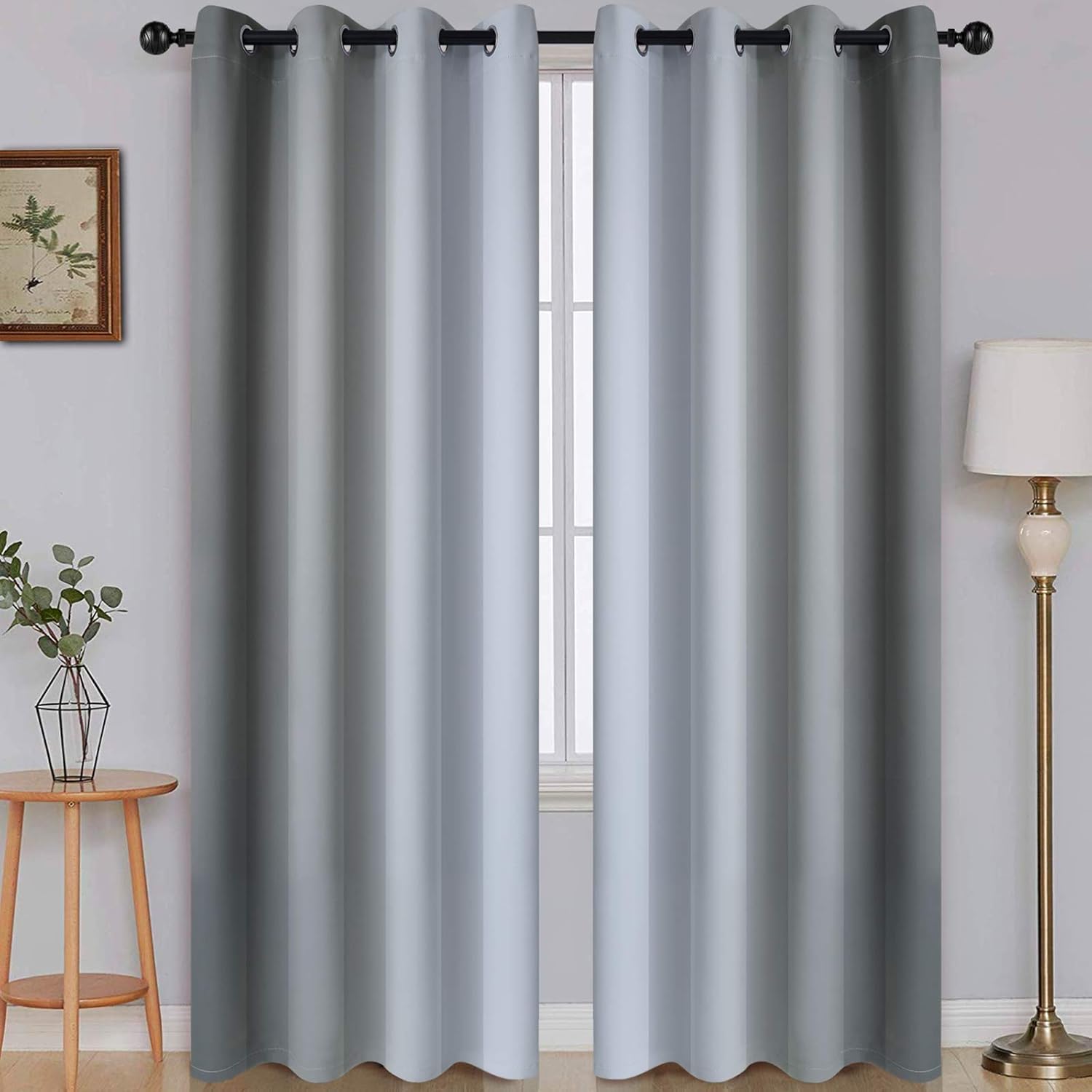 SimpleHome Ombre Room Darkening Curtains for Bedroom, Gradient Black to Grey White Light Blocking Thermal Insulated Grommet Window Curtain/Drapes for Living Room,2 Panels, 52x84 inches Length