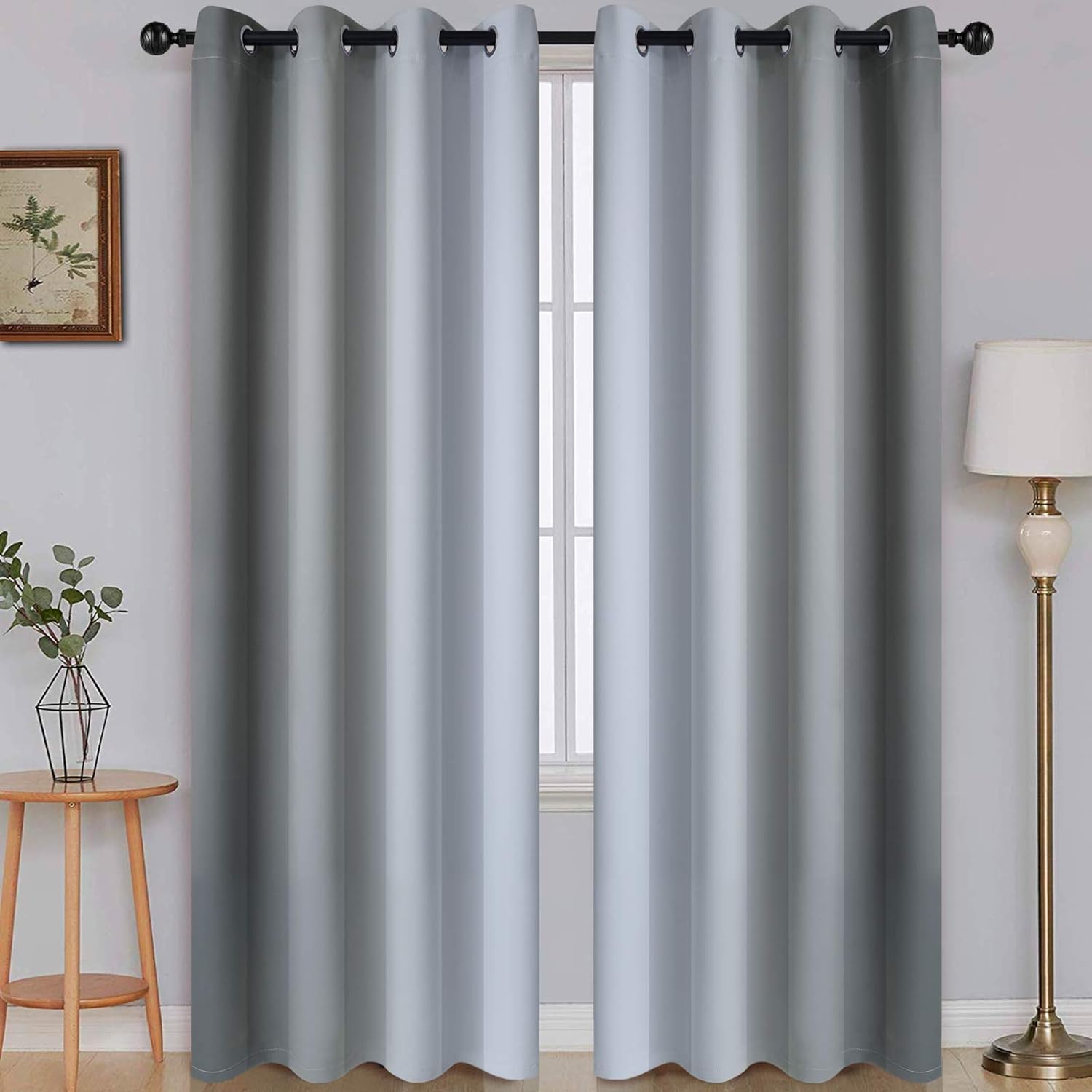 SimpleHome Ombre Room Darkening Curtains for Bedroom, Gradient Black to Grey White Light Blocking Thermal Insulated Grommet Window Curtain/Drapes for Living Room,2 Panels, 52x84 inches Length