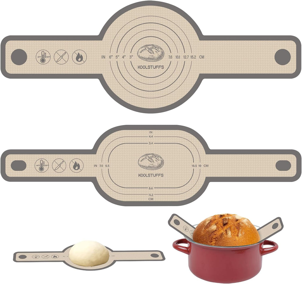 Silicone Baking Set - Non-Slip Pastry Mat (26"x16") with Measurements & 2PCS Silicone Bread Sling, Versatile Non-Stick Baking Accessories for Dough Rolling, Bread, Pizza, Cookies