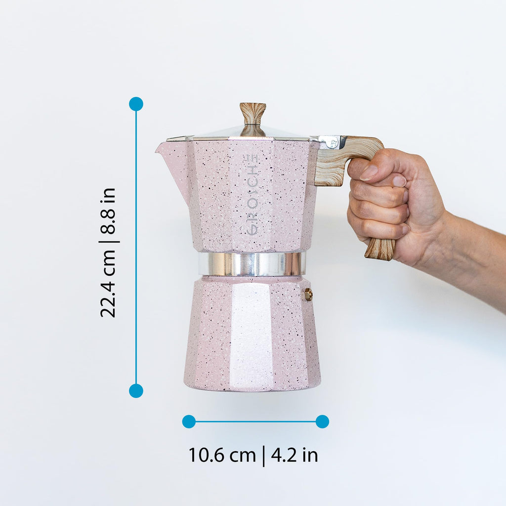 GROSCHE Milano Moka pot, Stovetop Espresso maker, Greca Coffee Maker, Stovetop coffee maker and espresso maker percolator (Grey, 6 cup)