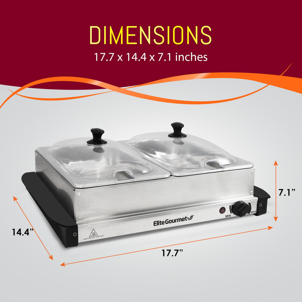 Elite Gourmet EWM-6171 Triple 3 x 2.5 Qt. Trays, Buffet Server, Food Warmer Temperature Control, Clear Slotted Lids, Perfect for Parties, Entertaining & Holidays, 7.5 Qt Total, Stainless Steel