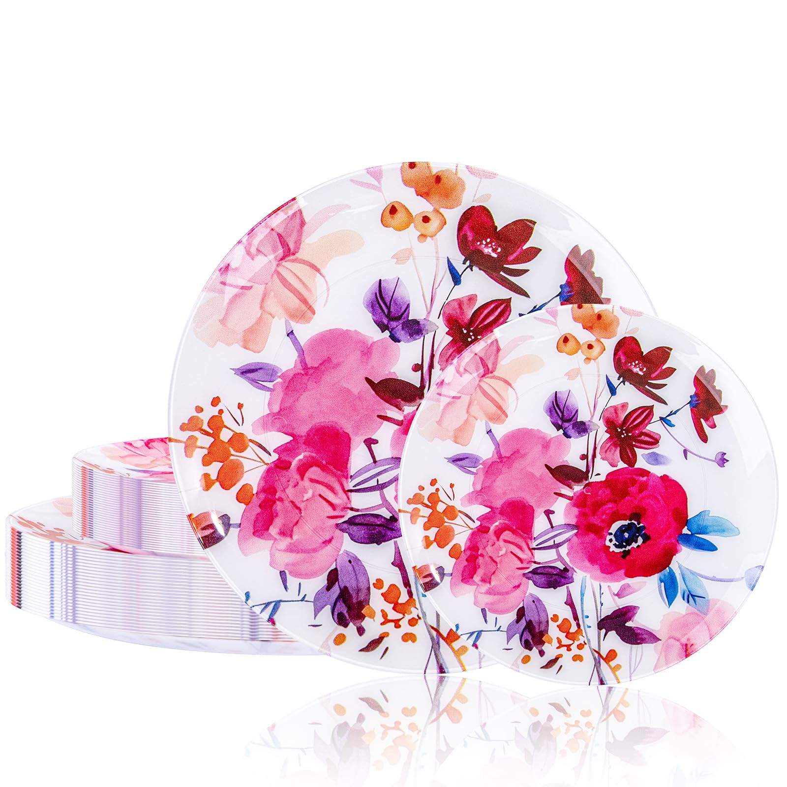 DaYammi 20Pcs Floral Disposable Plastic Plates-Disposable Heavy duty Watercolor Floral Plastic Plates 10.25 inch Dinner plates and 7.5 inch Dessert plates, Disposable Plate for Party Mother's Day