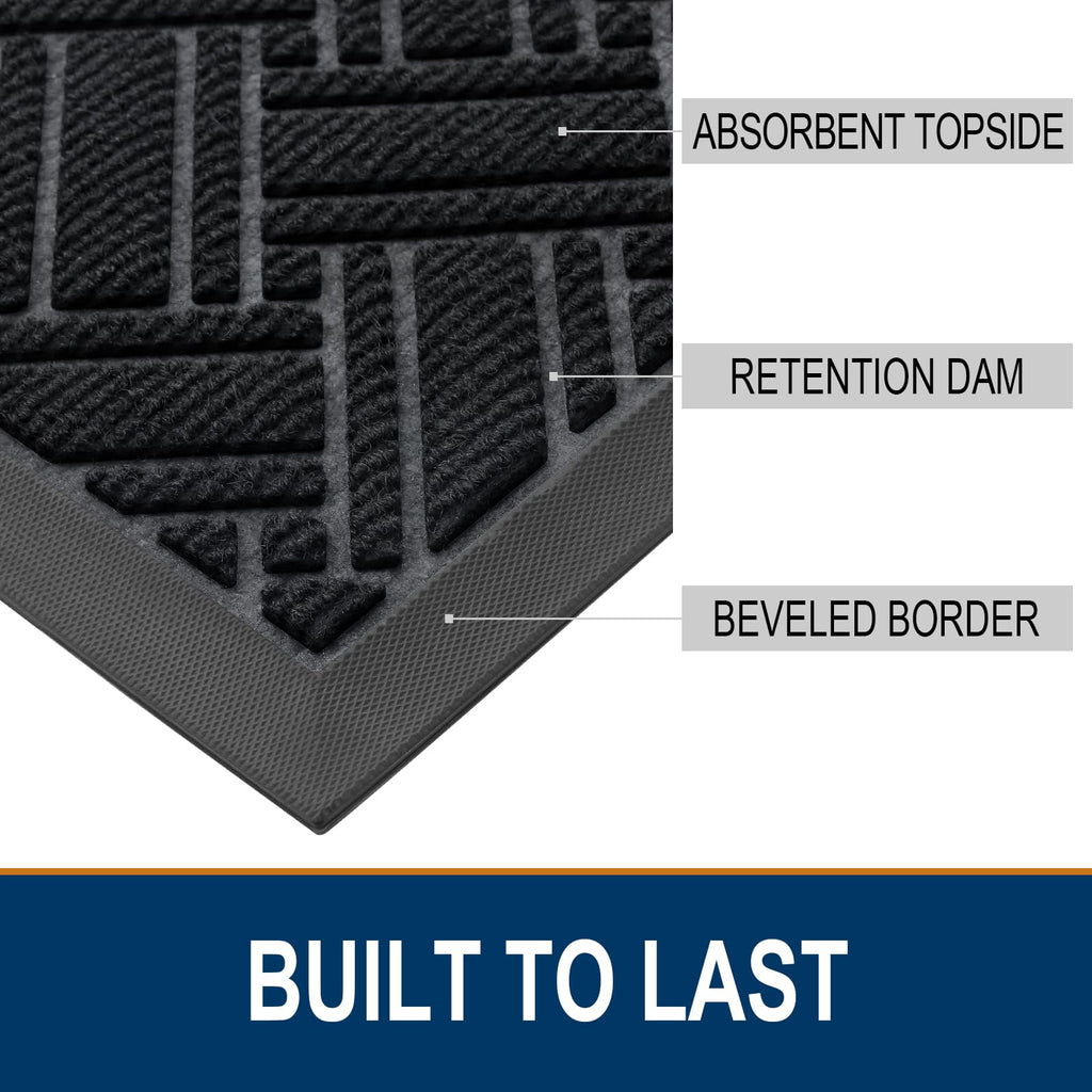 OLANLY Indoor Outdoor Mat, Sturdy Natural Rubber Floor Mat, Non Slip Low Profile Waterproof Doormat, and Stain Front Door Mats, Easy Clean Patio Entrance Mat, 30''x17'', Black