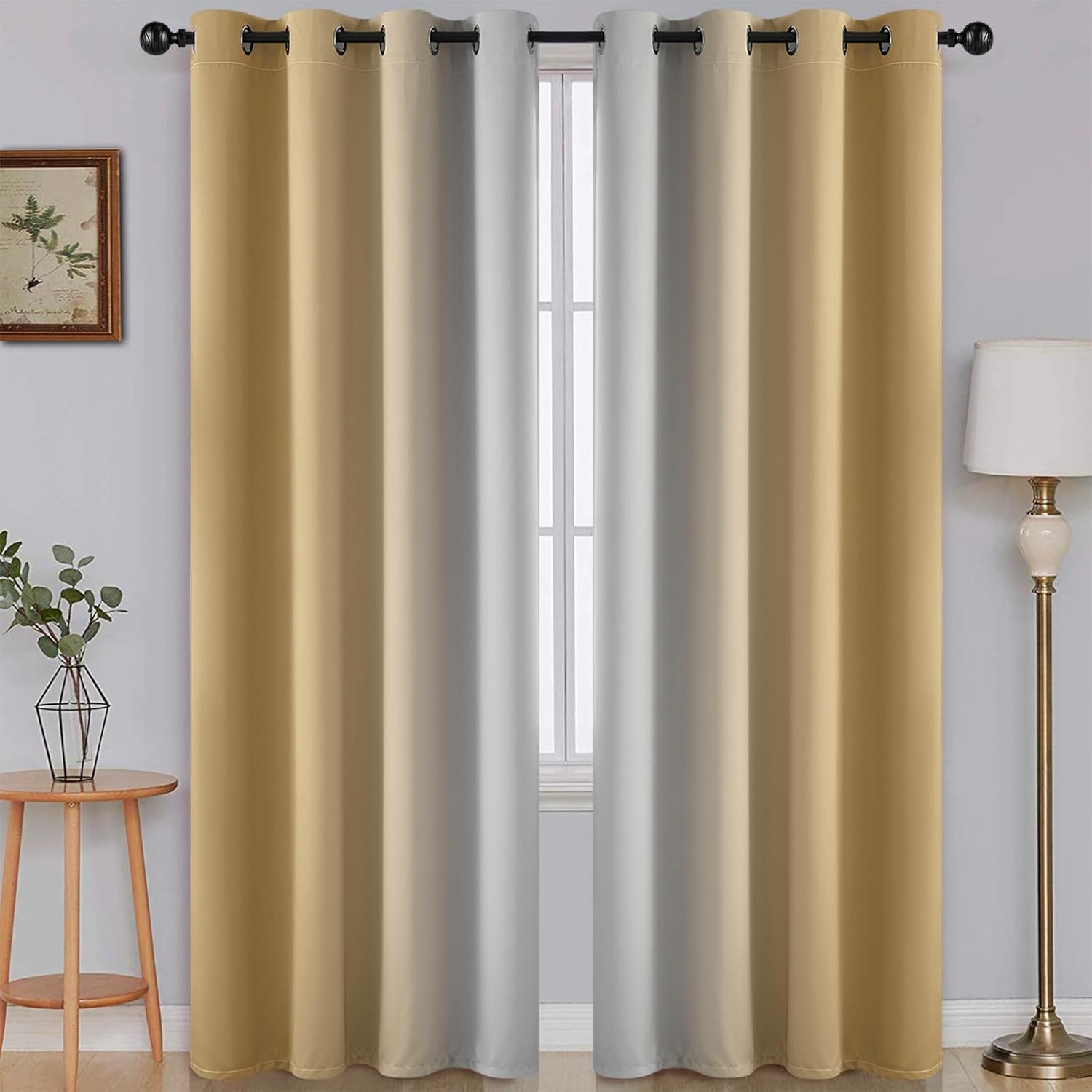SimpleHome Ombre Room Darkening Curtains for Bedroom, Gradient Black to Grey White Light Blocking Thermal Insulated Grommet Window Curtain/Drapes for Living Room,2 Panels, 52x84 inches Length