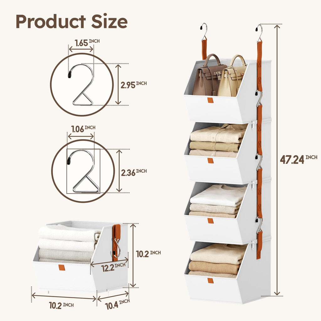 Homsorout Hanging Closet Organizer 4 Tier - Clothes Hanging Shelves, Space-Saving Closet System, Fabric Storage Bins Bedroom Organization, Collapsible Baskets for Home, Dorm, Rv, Beige