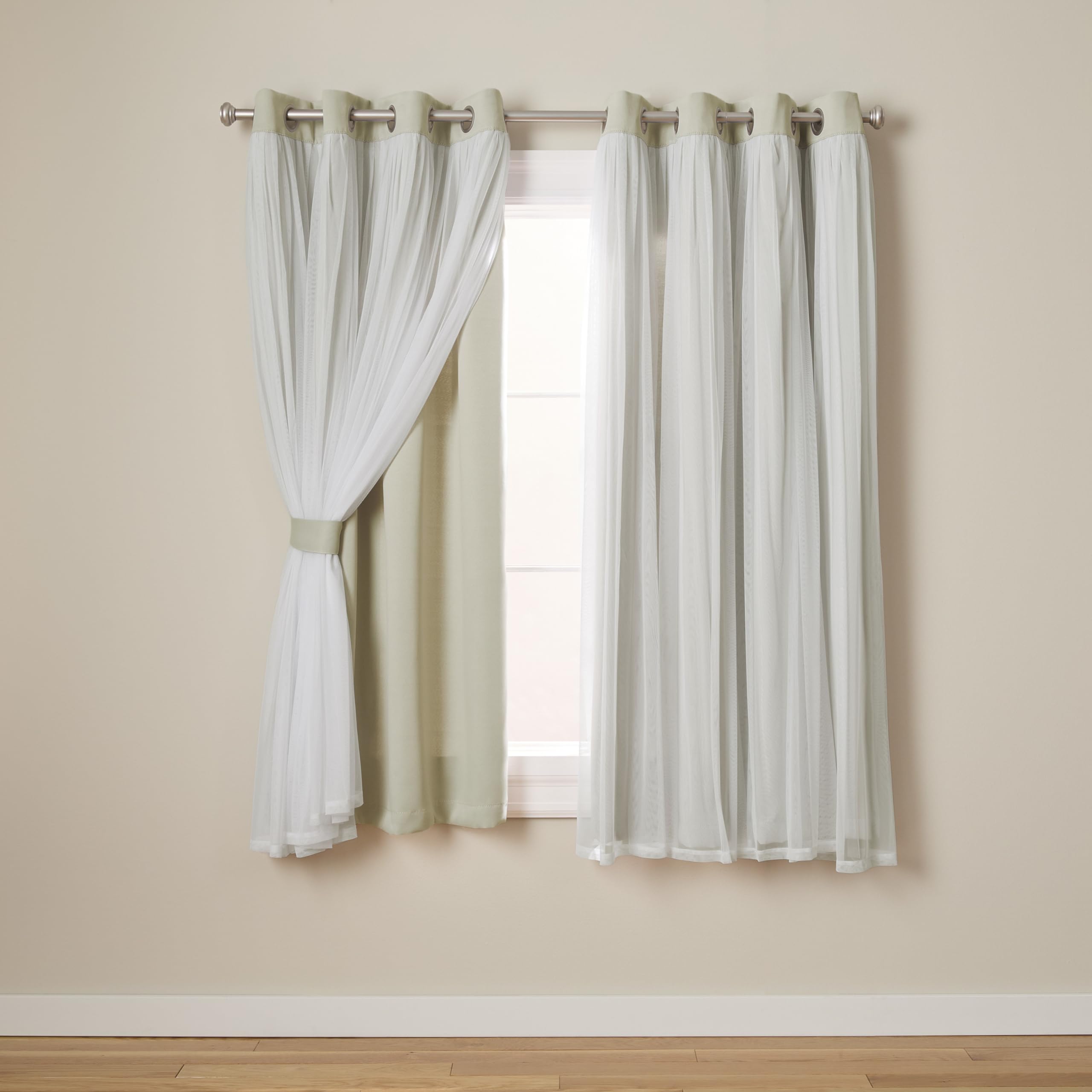 TOWN & COUNTRY LUXE Talia Double Layer Indoor Curtains, Sheer and Room Darkening Blackout, Grommet Top, Energy Efficient, 2-Pack Set, 52"x84", Rose Blush