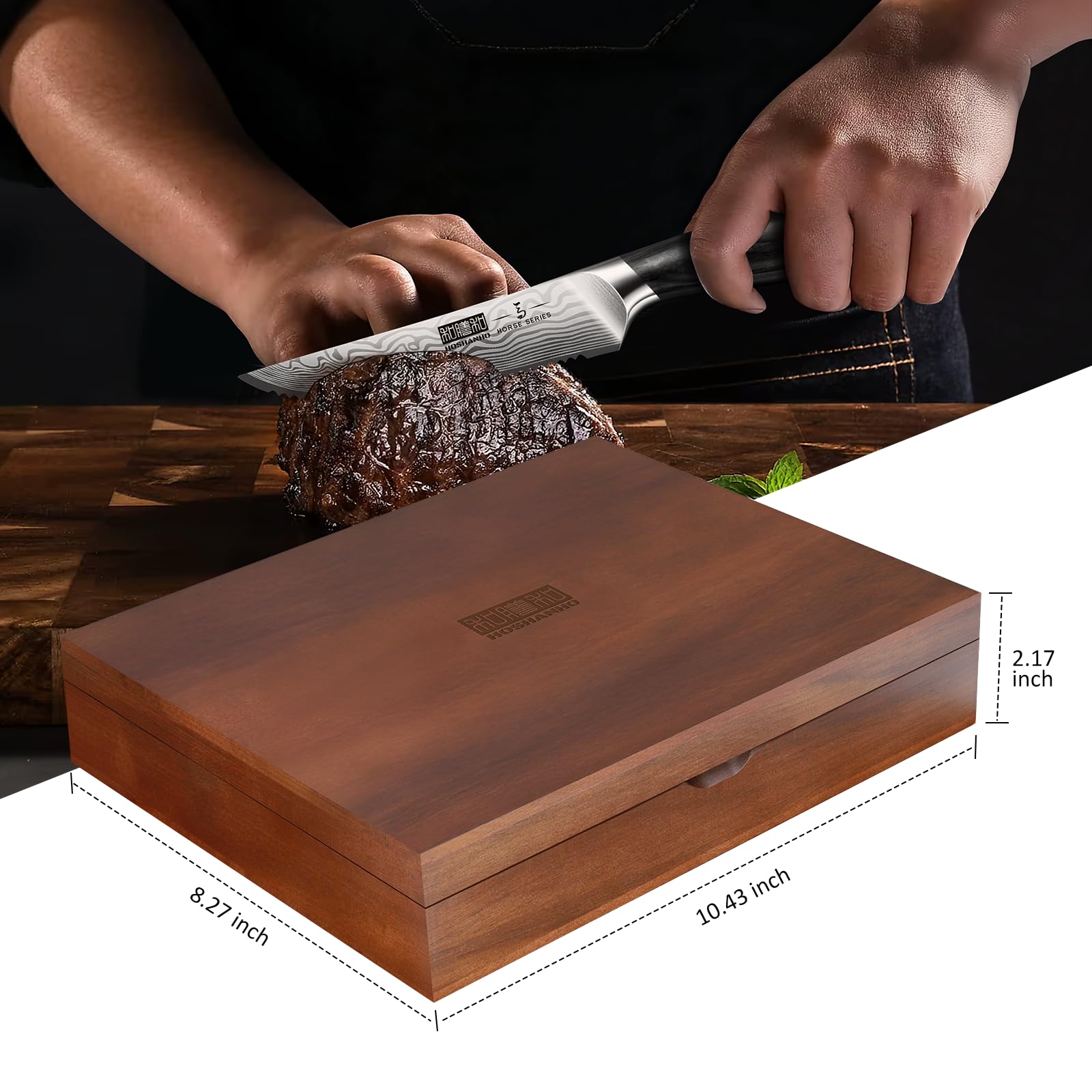 HOSHANHO Steak Knives Set of 6, 4.5 Inch Japanese Serrated Steak Knife Set, Ultra Sharp High Carbon Powder Steel Steak Knife with Pakkawood Handle