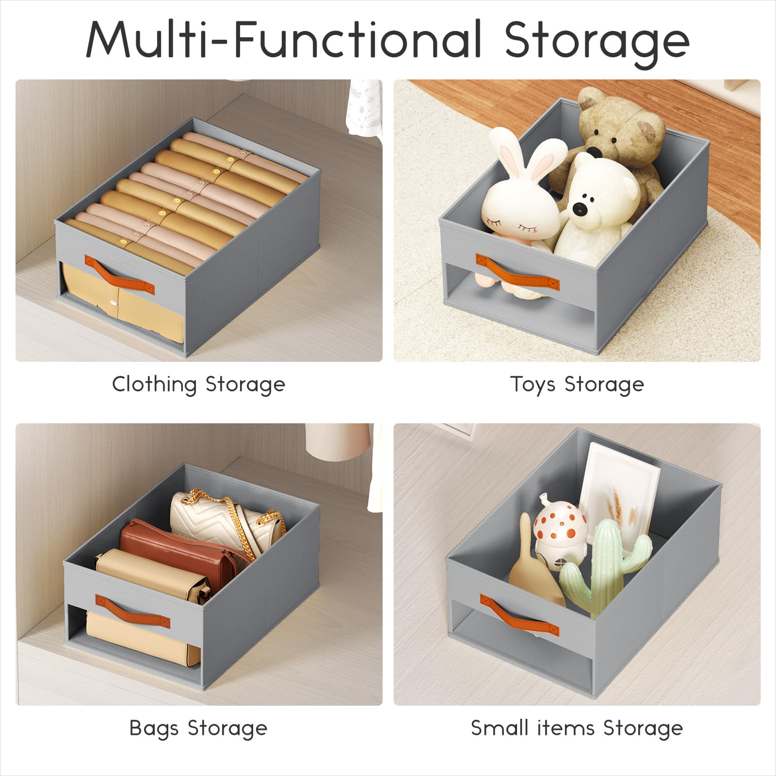 Homsorout Clothes Organizers and Storage - 4/5/7 Grids Fabric Jeans Organizer with Handles, Foldable Closet Organizers Dividers, Wardrobe organizer for Pant, Sweater, T-shirt, Scarf, 6 Pack, Beige