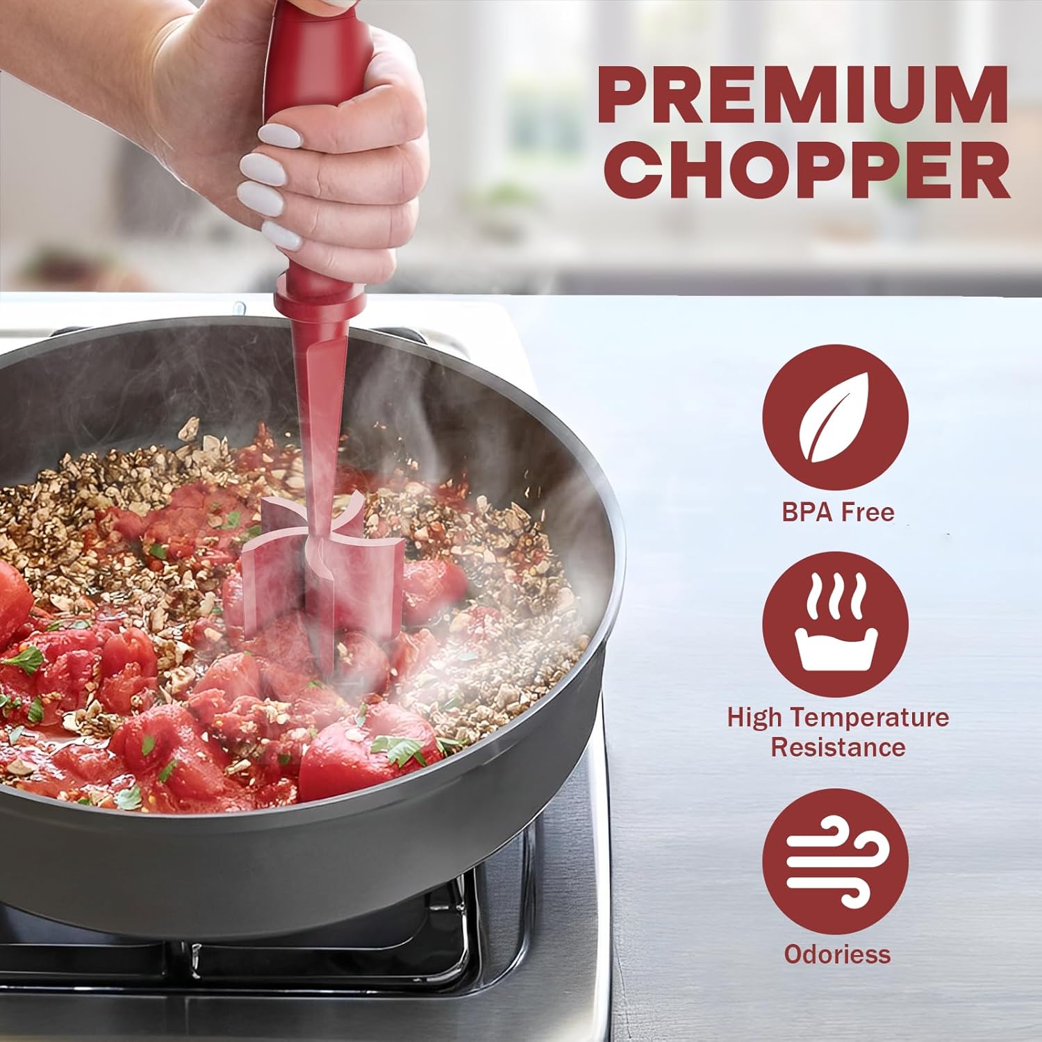 Red Meat Chopper and Blue 46OZ Bacon Grease Container