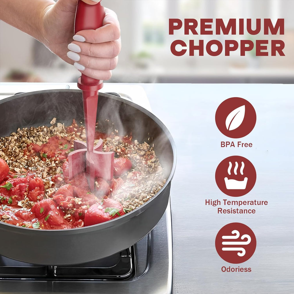 Red Meat Chopper and Red Mini 15OZ Bacon Grease Container
