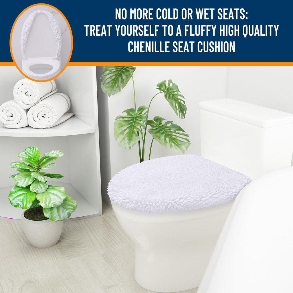 OLANLY Soft Chenille Bathroom Toilet Lid Cover, Machine Washable Seat Covers, 17.5x15, Stays in Place Rubber Backing, Fits Most Round, Elongated and Oblong Lids, Accessories Decor, Gray
