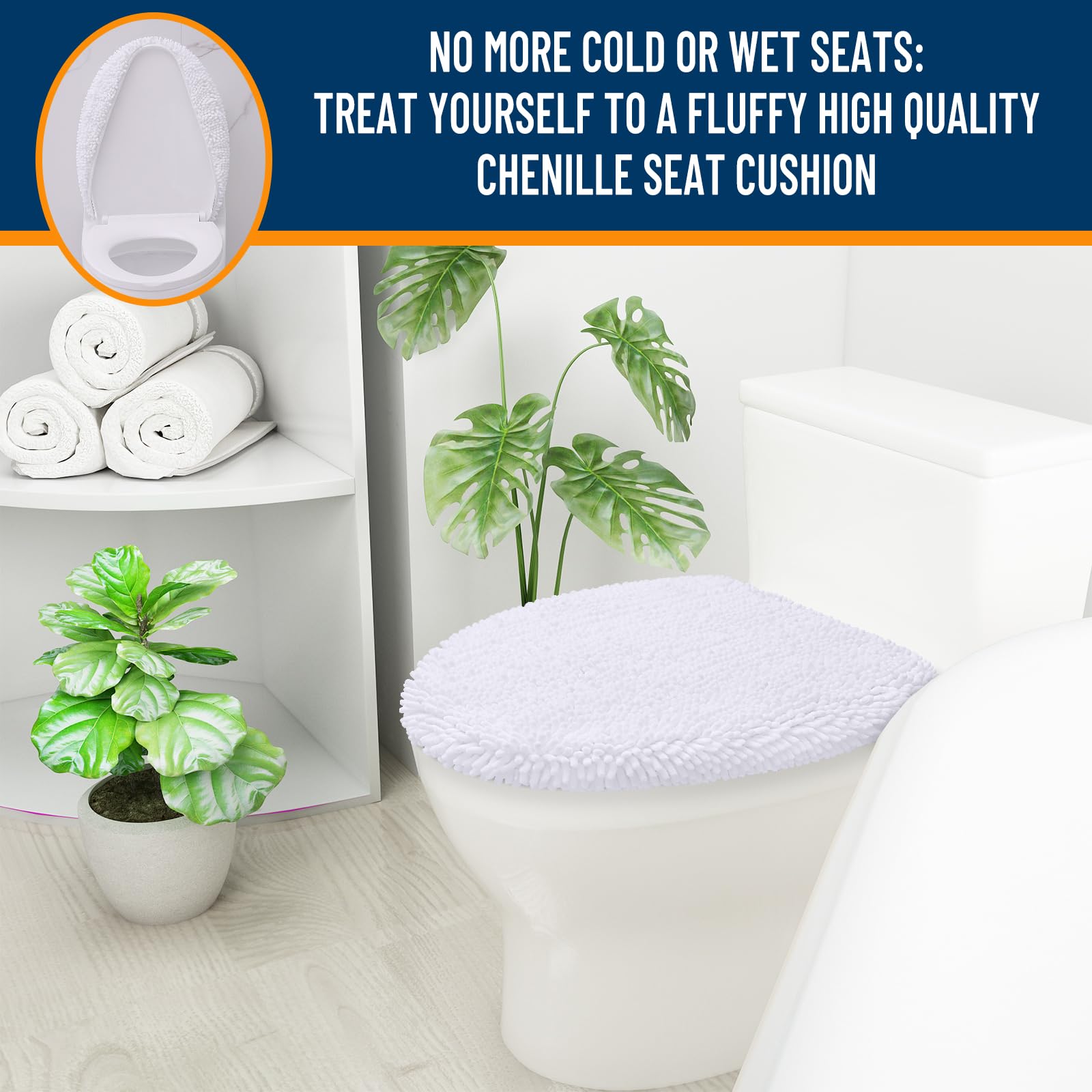 OLANLY Soft Chenille Bathroom Toilet Lid Cover, Machine Washable Seat Covers, 17.5x15, Stays in Place Rubber Backing, Fits Most Round, Elongated and Oblong Lids, Accessories Decor, Gray