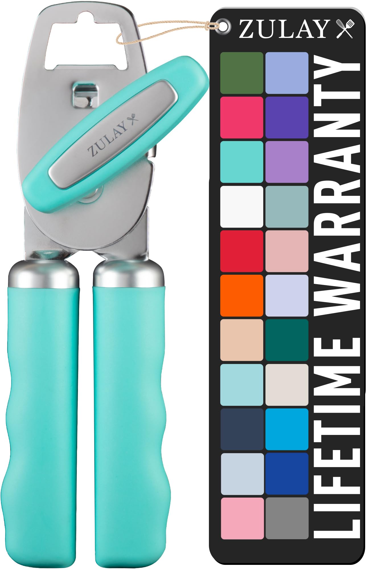 Zulay Kitchen COMFY™ Can Opener Manual with Bottle Opener - Rust Proof Stainless Steel Manual Can Opener With Turn Knob & Comfy Soft Grip Handles - Black
