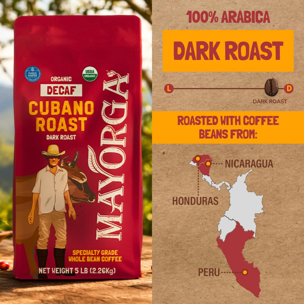 Mayorga Organic Coffee 2lb Cafe Cubano Roast - Dark Roast Whole Bean Specialty Grade Coffee, 100% Arabica, Slow Roasted, Bold and Smooth Flavor with Low Acidity - USDA Organic, Non-GMO, Kosher