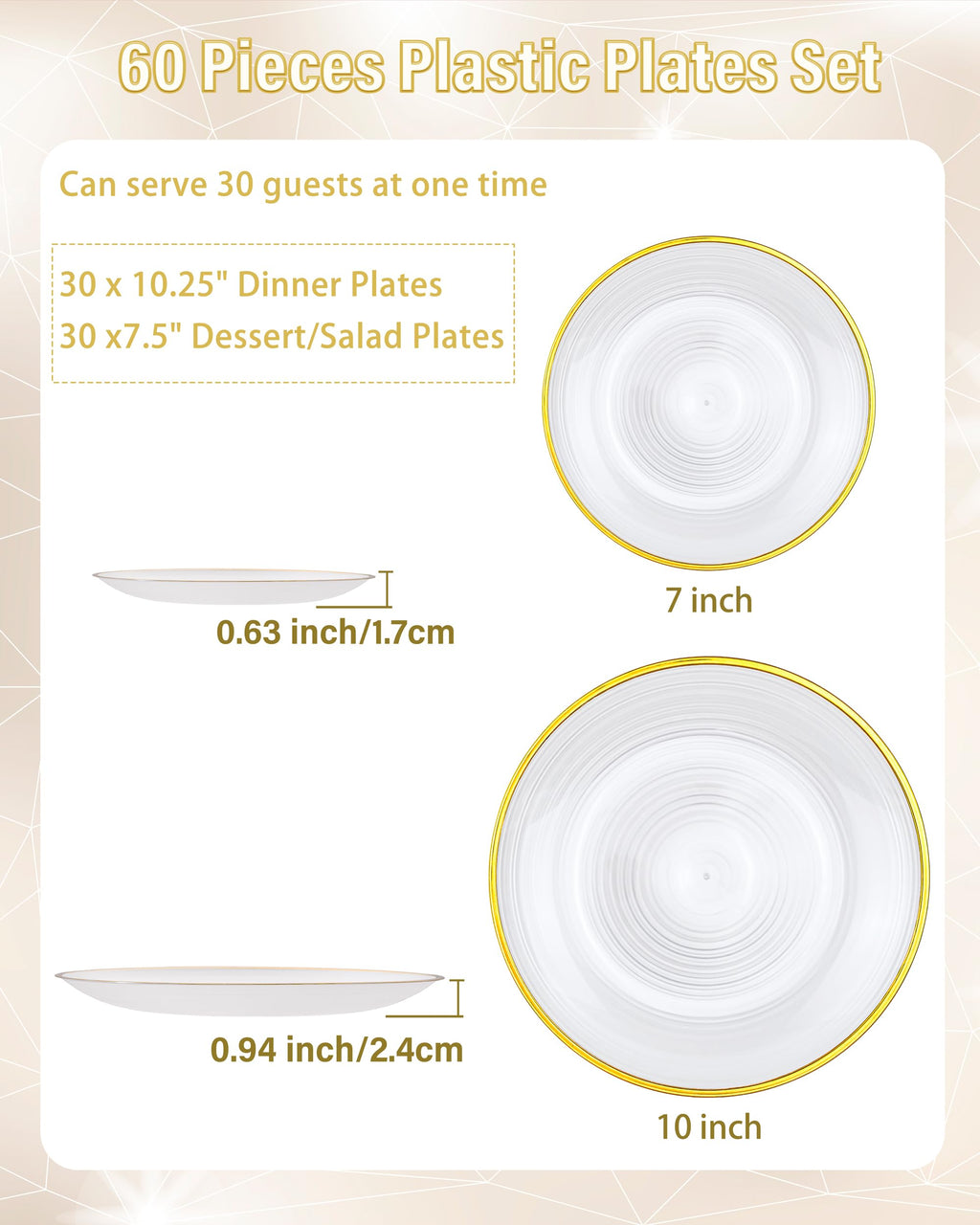 Morejoy 60Pcs Brown Plastic Plates,Brown Disposable Plates With Gold Rim, Gold Party Dinnerware Set Include 30 Dessert plates,30 Dinner plates for Party & Wedding
