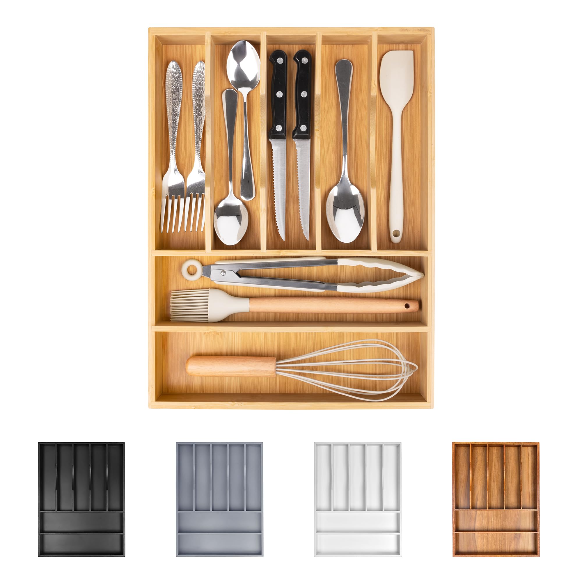 Bellsal Silverware Organizer Kitchen Drawer Organizer Expandable Bamboo Utensil Holder Cutlery Tray for Kitchen Utensil and Flatware Bedroom Office