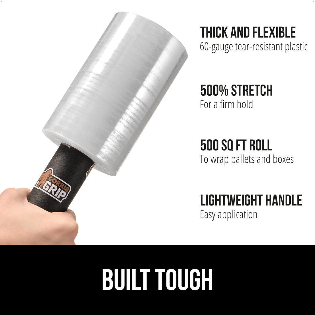 GORILLA GRIP 500% Stretch Film Heavy Duty Plastic, 1000ft Shrink Wrap Roll 17" Puncture Resistant, Industrial Strength for Shipping, Pallet Storing, Moving, Packing Furniture Protection 1 Pack Clear