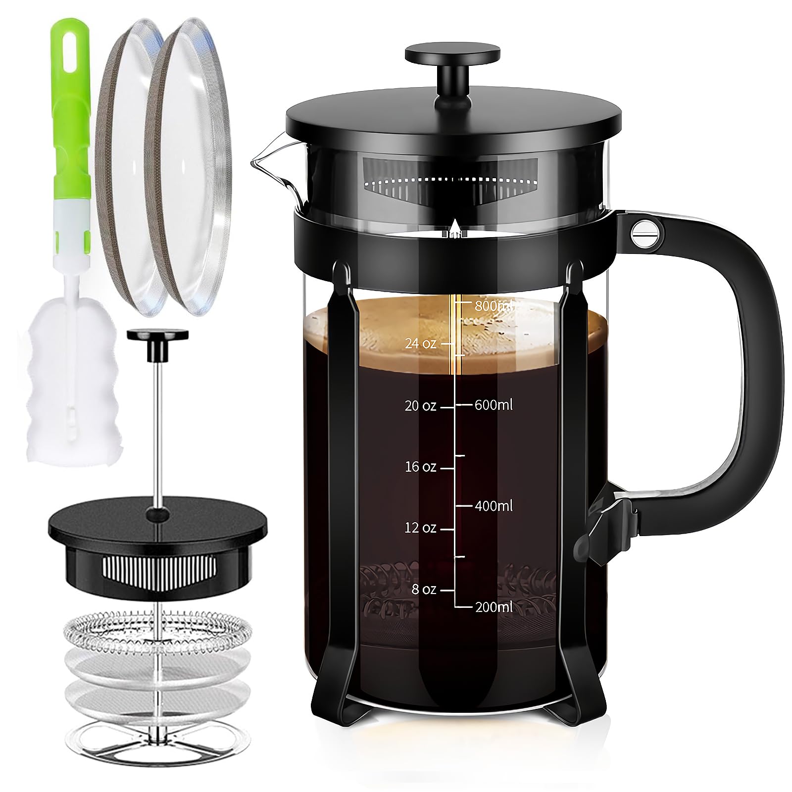 YMMIND French Press Coffee Maker 304 Stainless Steel Coffee Press,with 4 Filters System, Heat Resistant Thickness Borosilicate French Press Glass, BPA-Free Brewed Tea Pot Coffee Plunger(Copper 12oz)