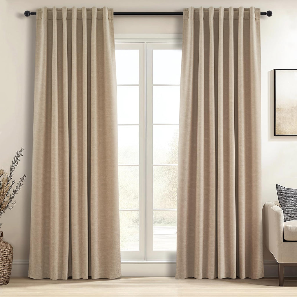 Topfinel Cream Linen Blackout Curtains 84 Inch Long for Bedroom Living Room, Ivory Pinch Pleat Back Tab Full Blackout Drapes Farmhouse Boho Curtains for Window, White Neutral Curtains 52" X 84" 7 FT