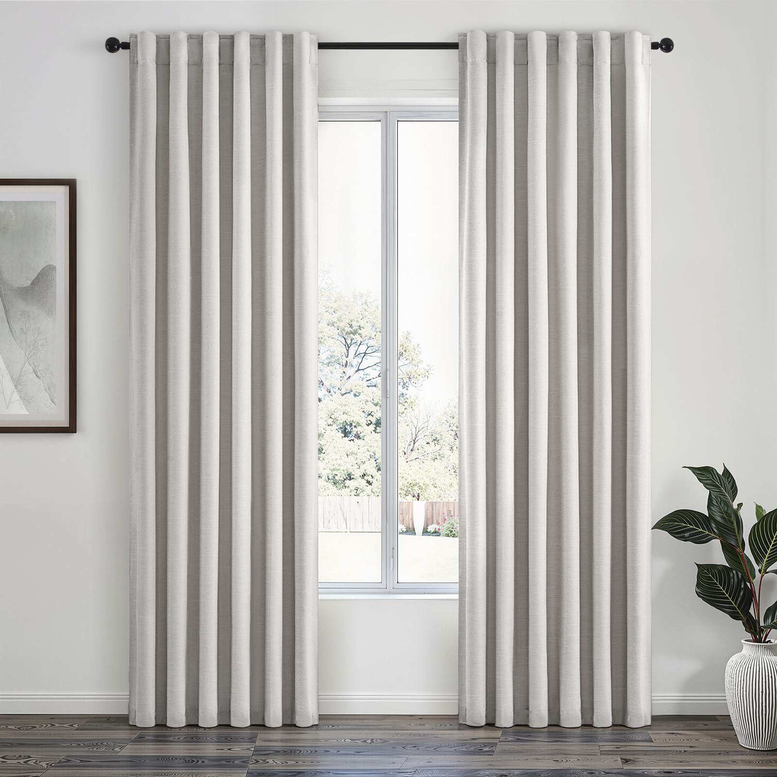 Topfinel Cream Linen Blackout Curtains 84 Inch Long for Bedroom Living Room, Ivory Pinch Pleat Back Tab Full Blackout Drapes Farmhouse Boho Curtains for Window, White Neutral Curtains 52" X 84" 7 FT