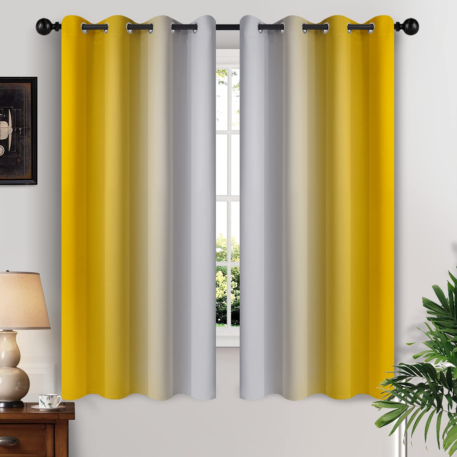 Yakamok Blue and Greyish White Ombre Curtains, Room Darkening Gradient Color Curtains for Bedroom, Light Blocking Thermal Insulated Window Drapes for Living Room(2 Panels, 52x84 Inch)