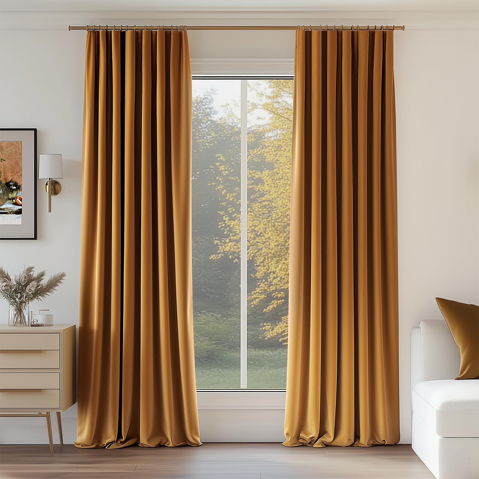 Topfinel Olive Green Velvet Blackout Curtains 84 Inches Long, Soundproof Room Darkening Dark Green Forest Green Thermal Insulated Boho Elegant Moody Back Tab Curtains for Living Room Bedroom 2 Panels