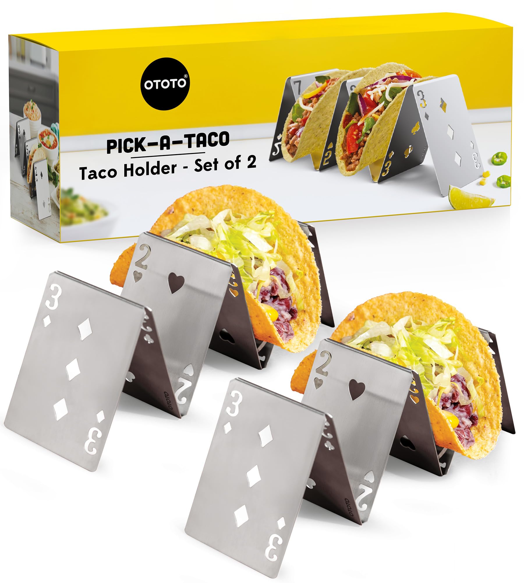 NEW - OTOTO Catos Taco Holder Set of 3 - Taco Shell Holder, Taco Stand, Taco Tray, Cute Kitchen Accessories, Weird Gifts, Cooking Gifts, Funny Gifts, Taco Stands for 3 Tacos, Fun Kitchen Gadgets
