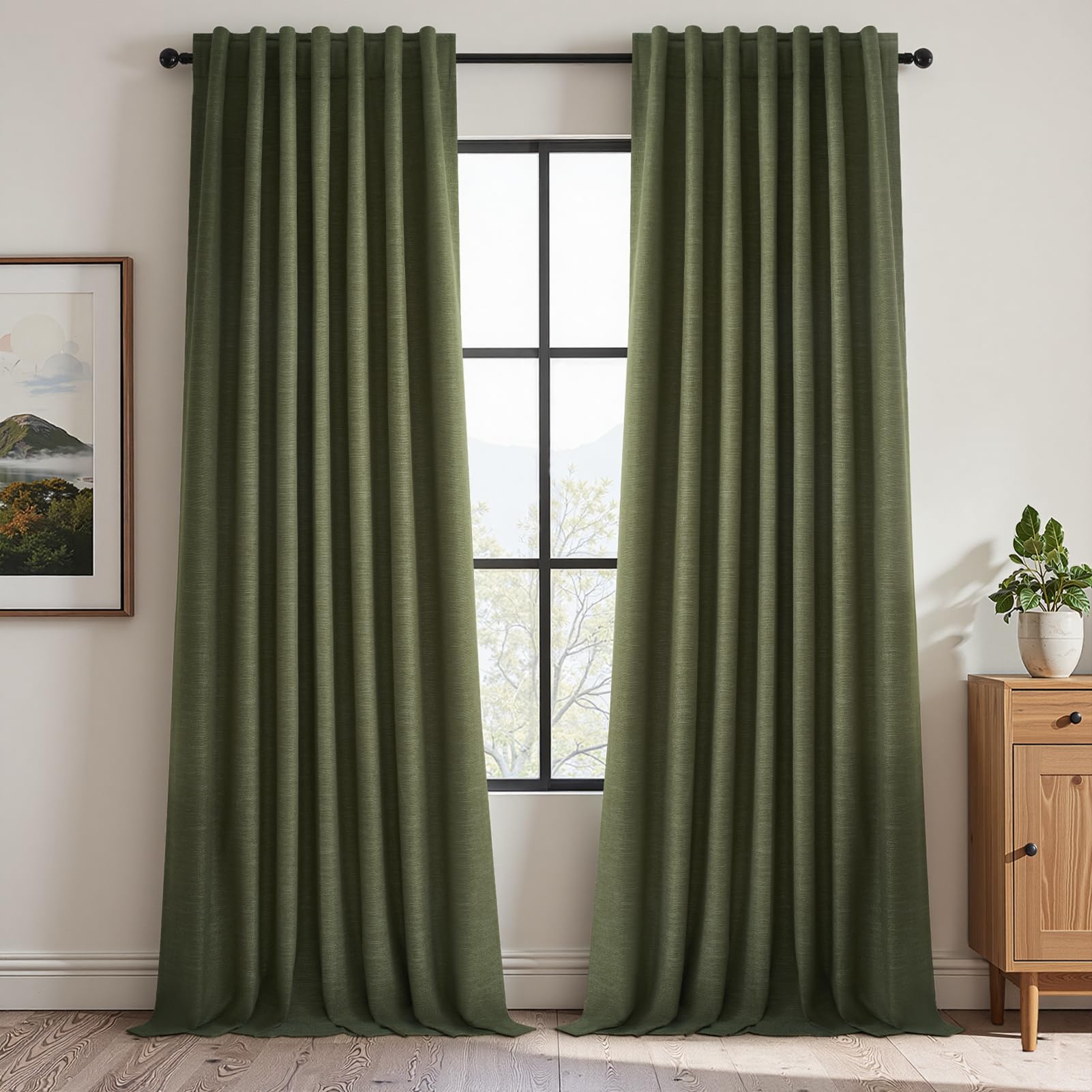Topfinel Cream Linen Blackout Curtains 84 Inch Long for Bedroom Living Room, Ivory Pinch Pleat Back Tab Full Blackout Drapes Farmhouse Boho Curtains for Window, White Neutral Curtains 52" X 84" 7 FT