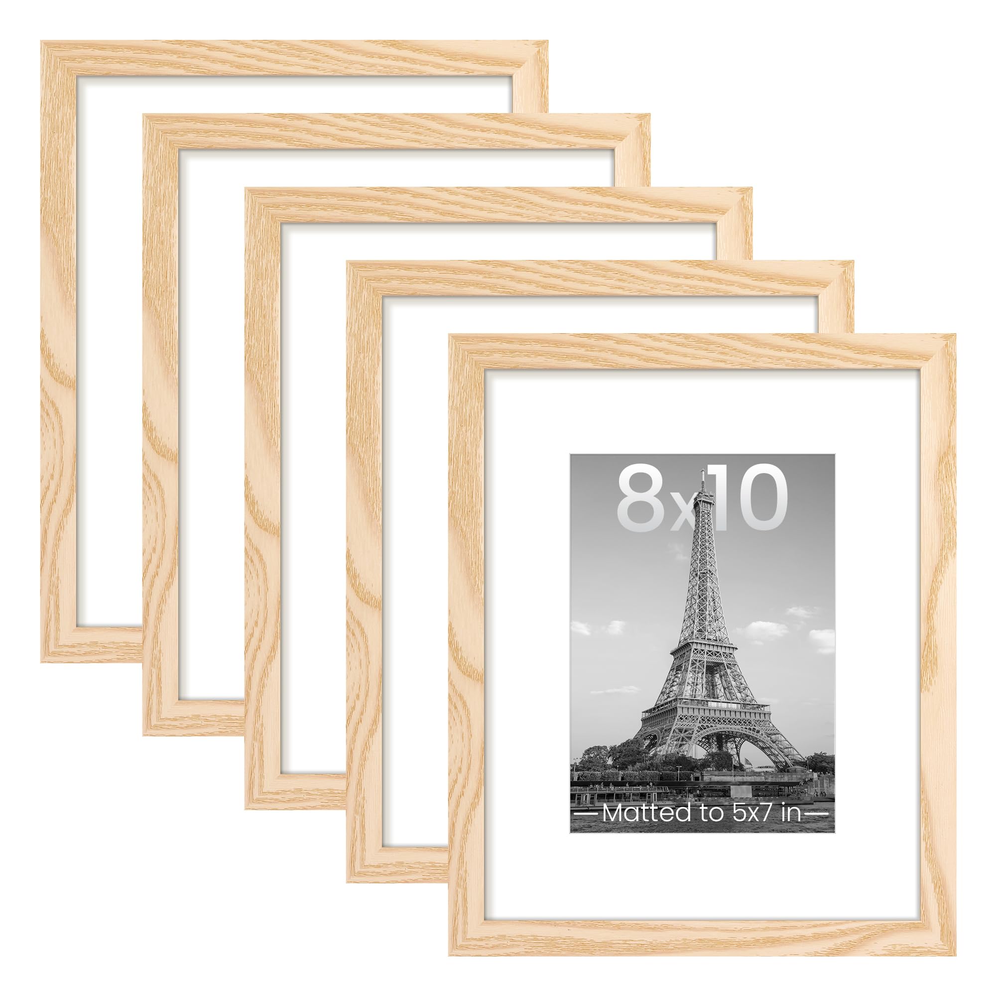 upsimples 8x10 Picture Frame Set of 5, Display Pictures 5x7 with Mat or 8 x 10 Without, Wall Gallery Photo Frames, Black