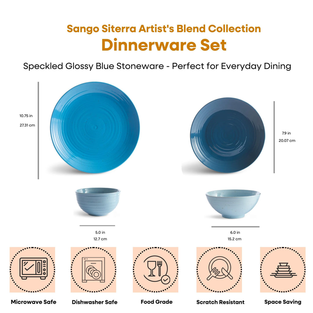Sango Siterra Painter's Palette 16-Piece Stoneware Dinnerware Set - Service for 4, Ceramic Plates and Bowls Sets, Chip Resistant, Rustic Dishware, Microwave & Dishwasher Safe Kitchen Dishes