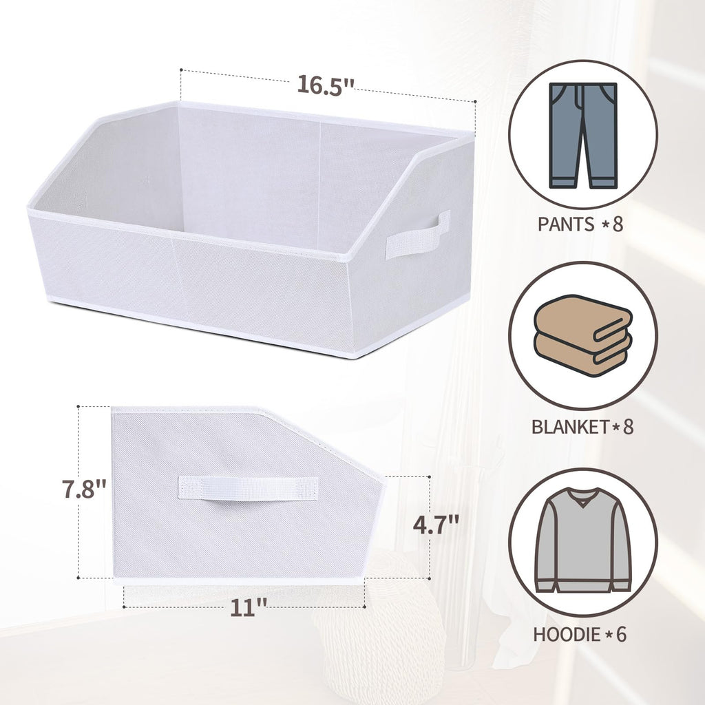 Homsorout Closet Organizers Bins 6 Packs - Large Closet Shelf Organizer with Handles, Fabric Trapezoid Storage Bins, Collapsible Storage Cubes for Clothes, Towels, Light Gray