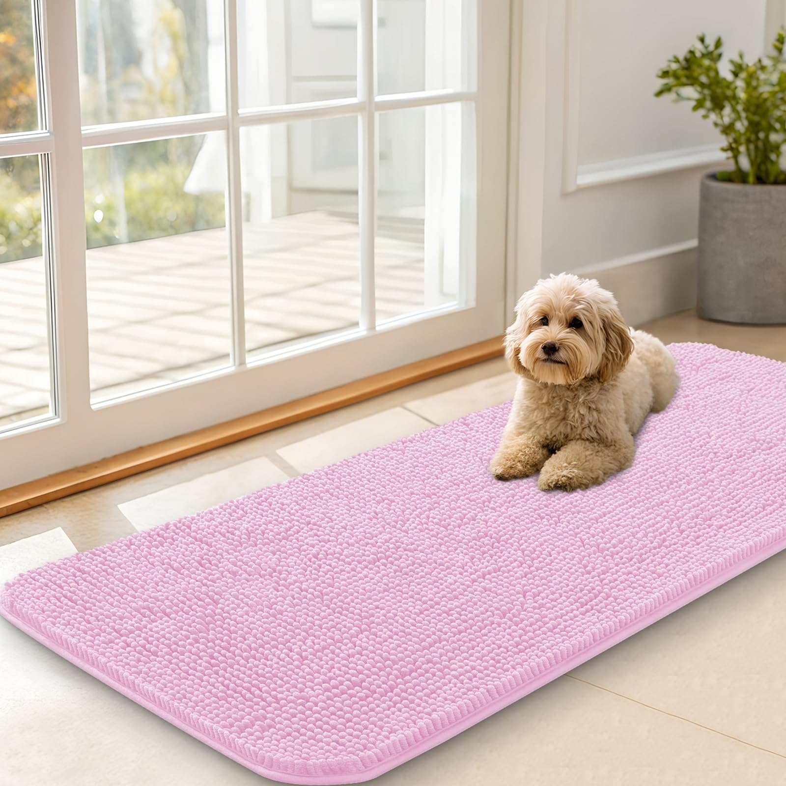 OLANLY Dog Door Mat for Muddy Paws 30x20, Absorbs Moisture and Dirt, Absorbent Non-Slip Washable Doormat, Quick Dry Chenille Mud Mat for Dogs, Entry Indoor Entryway Carpet for Inside Floor, Grey