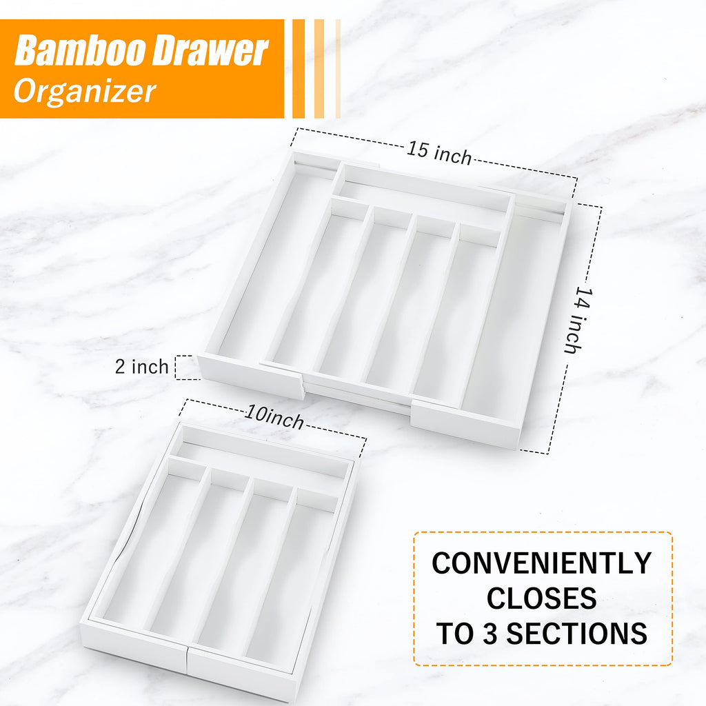 Bellsal Silverware Organizer Kitchen Drawer Organizer Expandable Bamboo Utensil Holder Cutlery Tray for Kitchen Utensil and Flatware Bedroom Office