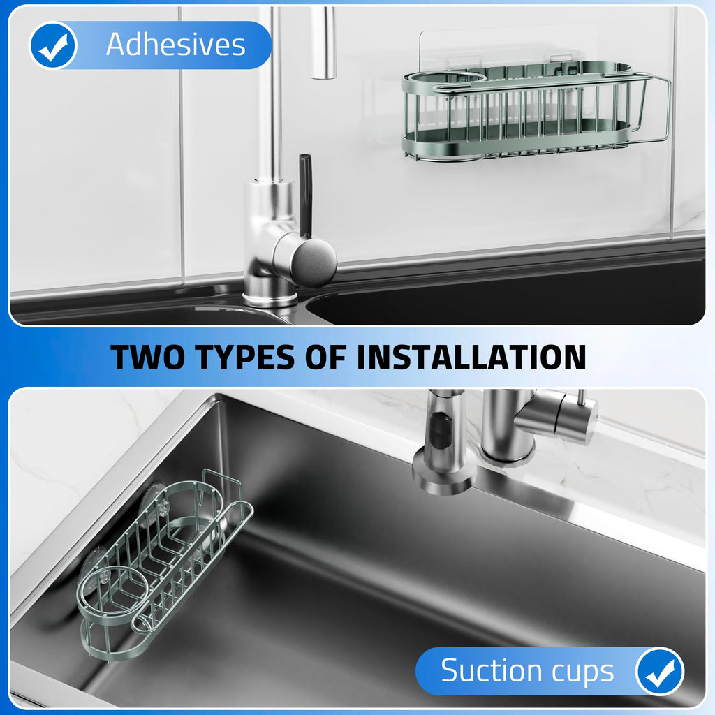 Cisily Organizador de Fregadero de Cocina con Soporte para Esponja en el Fregadero, Organizador de Fregadero de Cocina de Acero Inoxidable, Soporte para Cepillo, Percha para Paños de Platos, Soporte