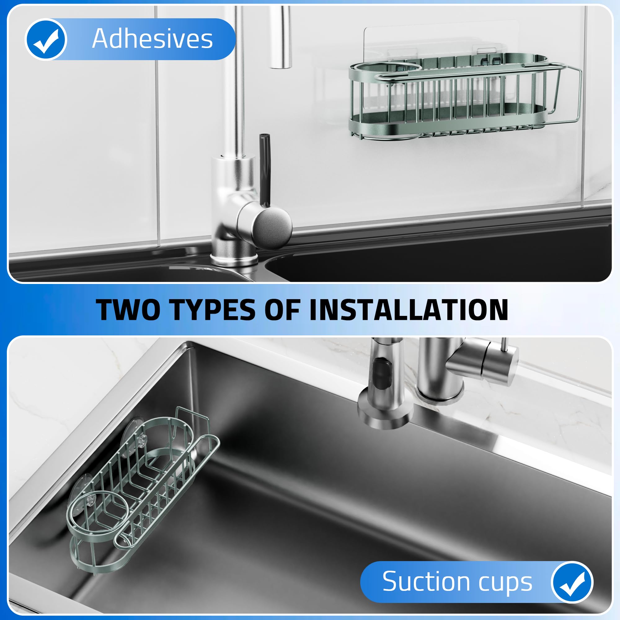 Cisily Organizador de Fregadero de Cocina con Soporte para Esponja en el Fregadero, Organizador de Fregadero de Cocina de Acero Inoxidable, Soporte para Cepillo, Percha para Paños de Platos, Soporte