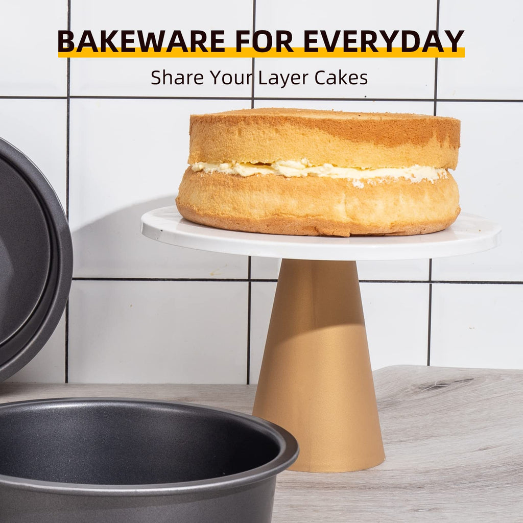 HONGBAKE 8x8 Cake Baking Pan Set, Nonstick Square Brownie Pans with Wider Grips, 2 Pieces, Heavy Duty, Grey
