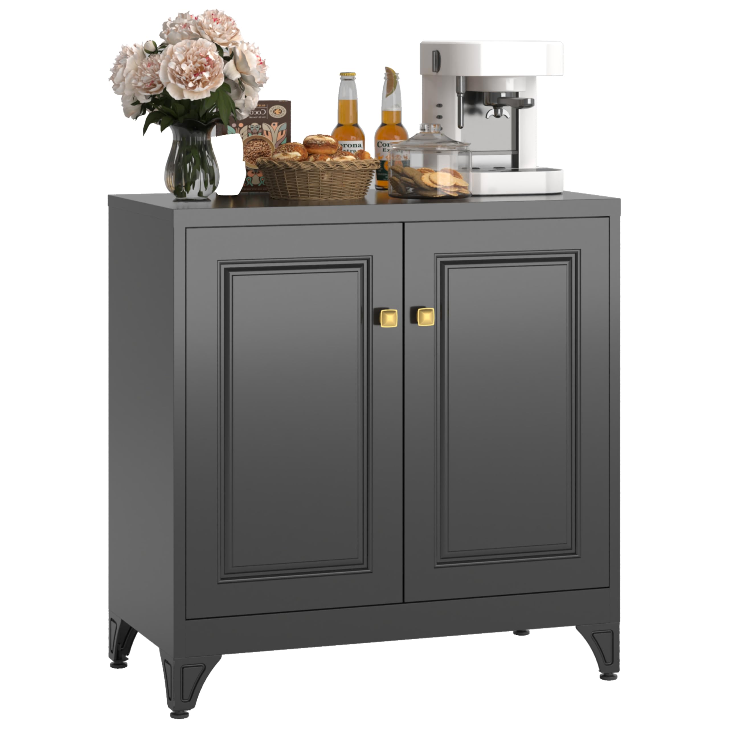 75" Tall Metal Kitchen Storage Cabinet,White Kitchen Pantry Storage Cabinet with Doors and 4 Adjustable Shelves,Utility Cabinet for Living Room,Garage,Dining Room and Office,Assemble Required
