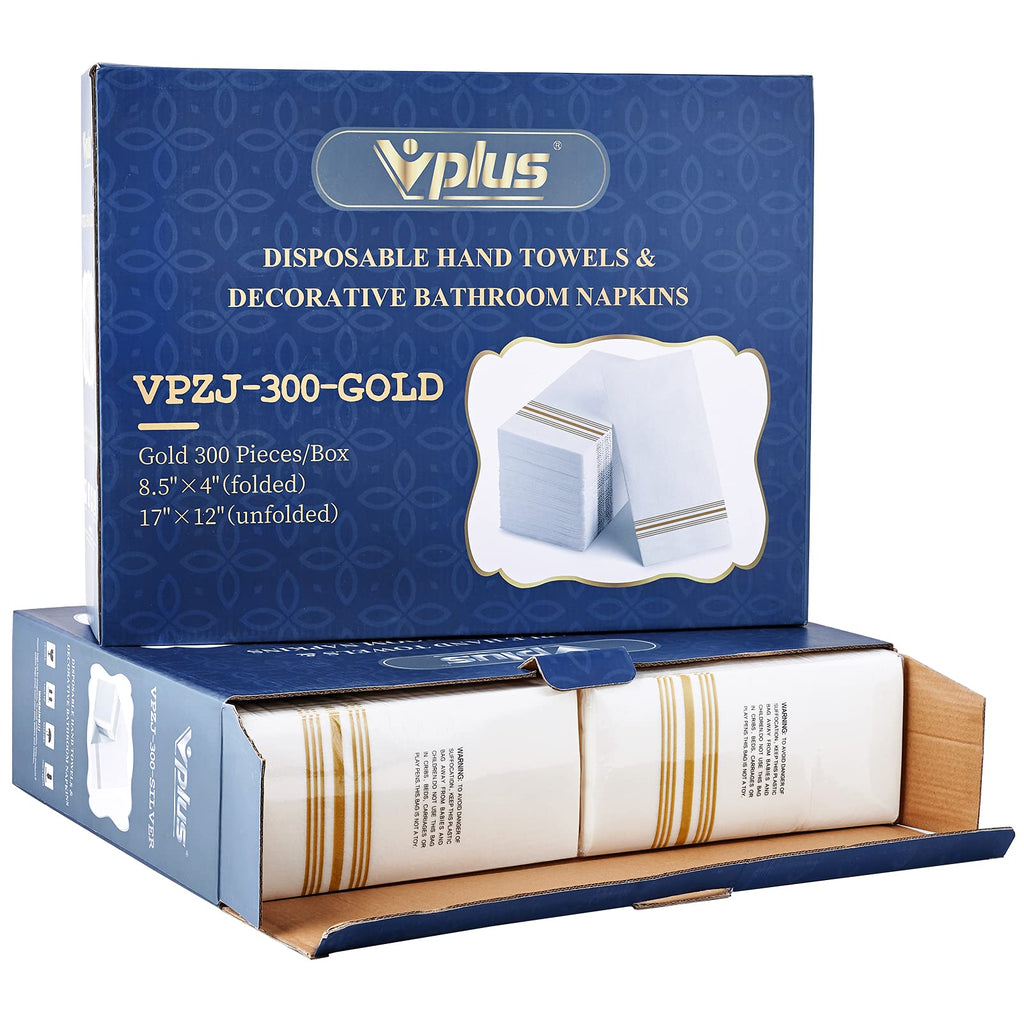 Vplus 300 PACK Guest Towels Disposable Bathroom, Decorative Bathroom Napkins Cloth Feel, Soft, and Absorbent Disposable Paper Hand Towel for Dinners, Kitchen, Parties, Weddings, Christmas Party