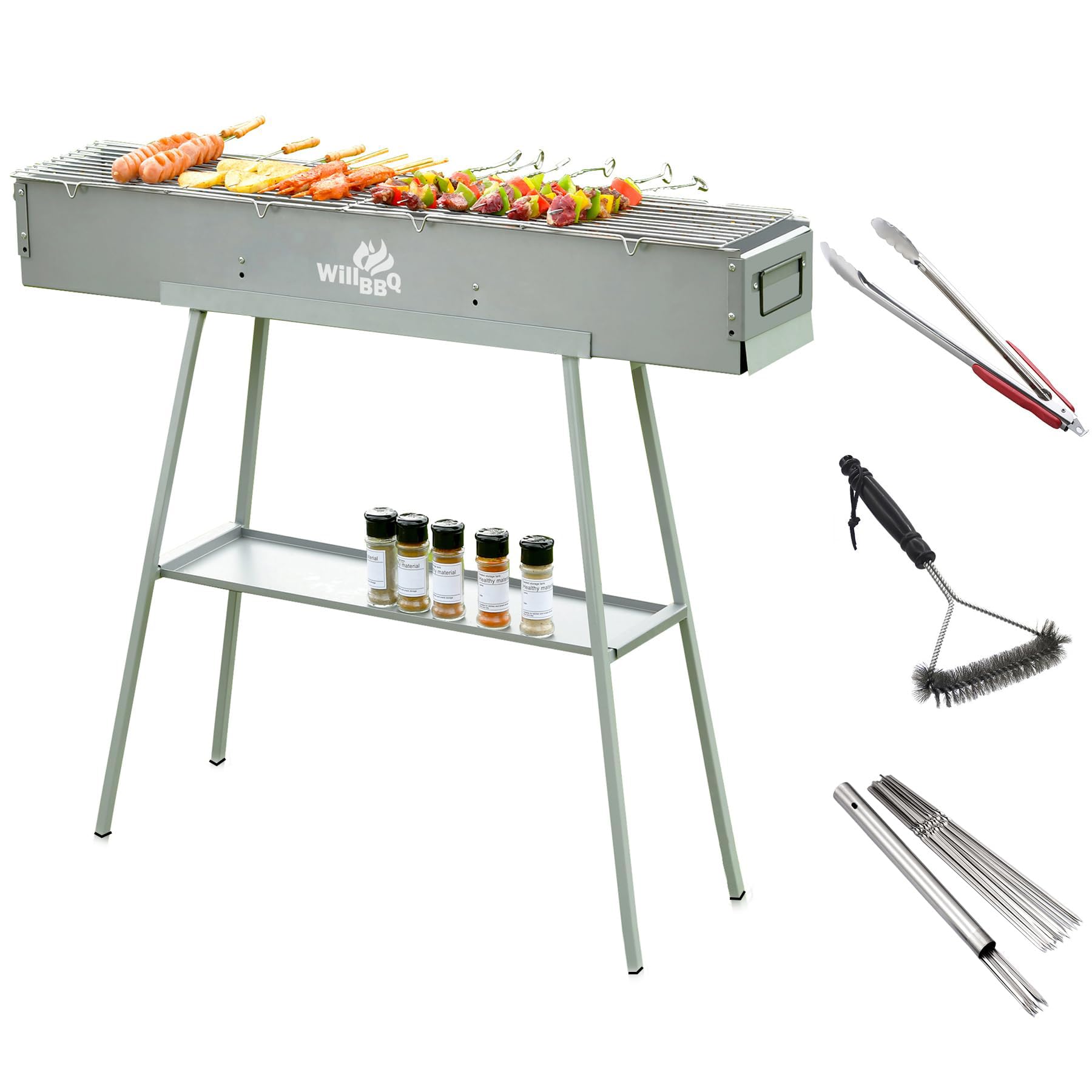 WILLBBQ Charcoal Grill Tailgate Parties, Patio, Beach Barbecues, Backyard Gatherings,Alloy Steel BBQ Barbecue Outdoor Grilling with Durable Support Frame and Dual Adjustable Vents (31.6x7.1x5.1 inch)