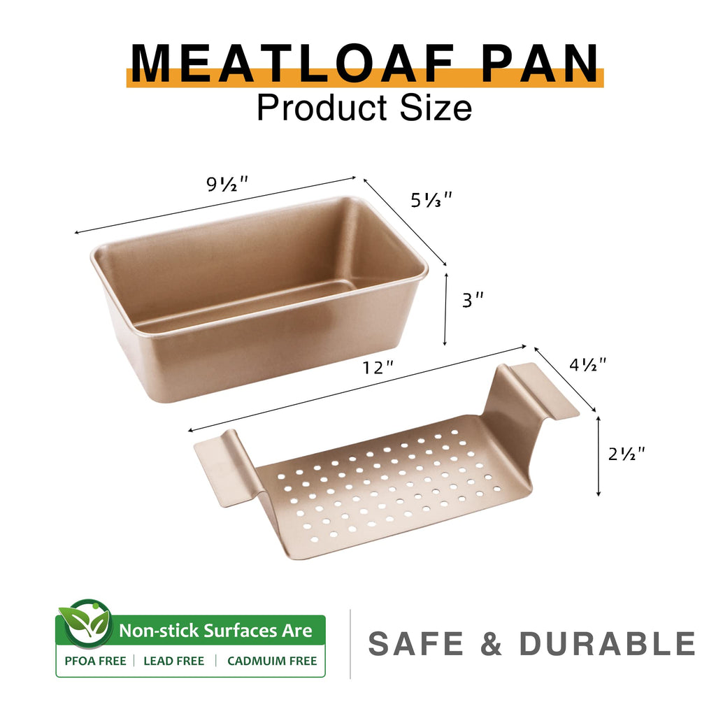 HONGBAKE Meatloaf Pan with Drain Tray, 9 x 5 Inches Loaf Pans with Insert, Nonstick Meat Loaf for Baking, Reduce the Fat and Kick Up the Flavor, Grey