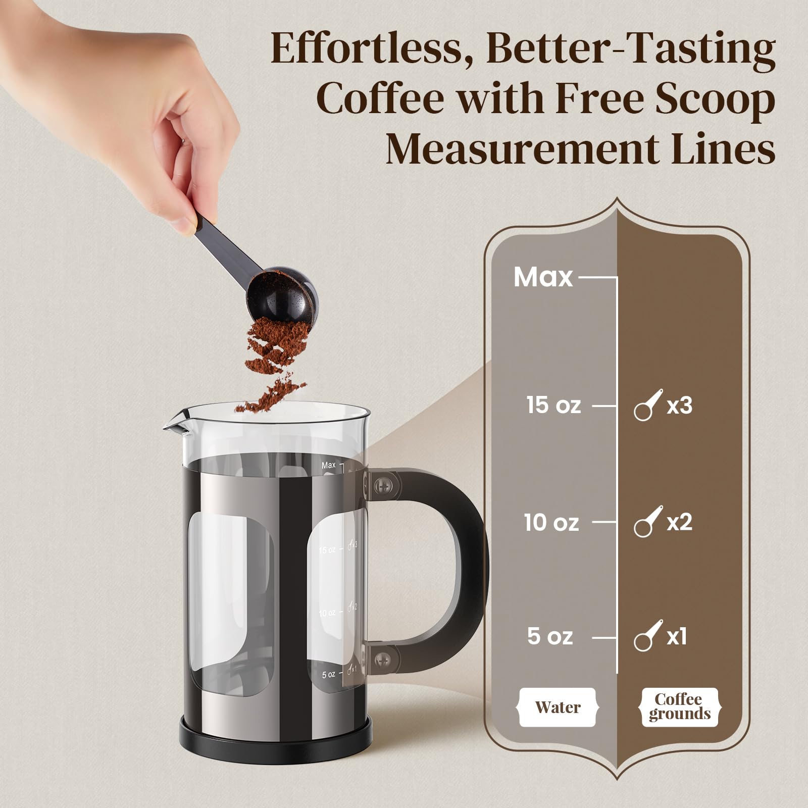 Veken French Press Coffee Maker 21oz 0.6 L, Single Serve Small Pot, Heat Resistant Thickened Borosilicate Glass, Stainless Steel Brewer, Cold Brew Cafetera Teapot for Kitchen Travel Camping, Copper