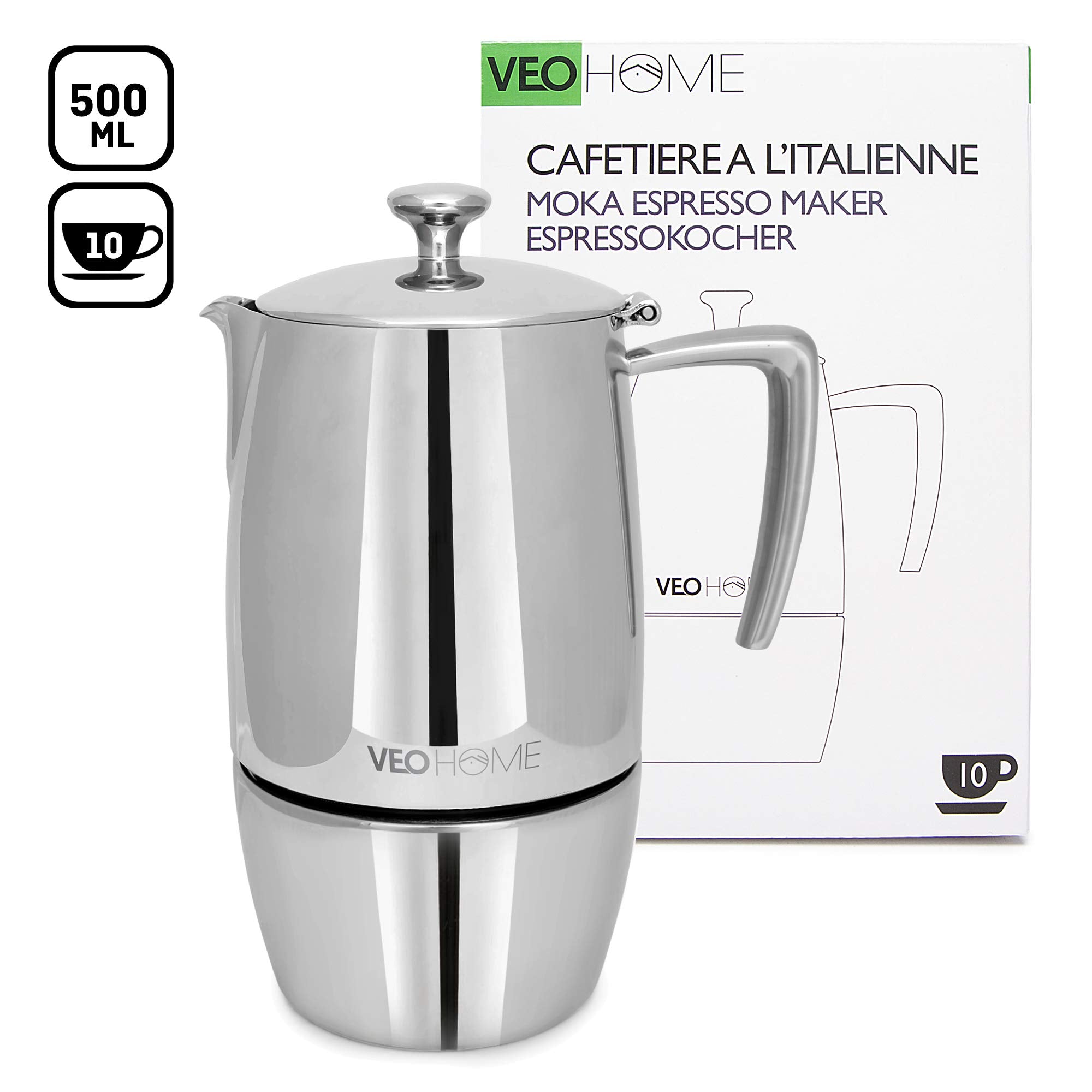 VeoHome Stovetop Espresso Coffee Maker - l Multi-Stove Stainless Steel Induction Moka Pot (300 mL)